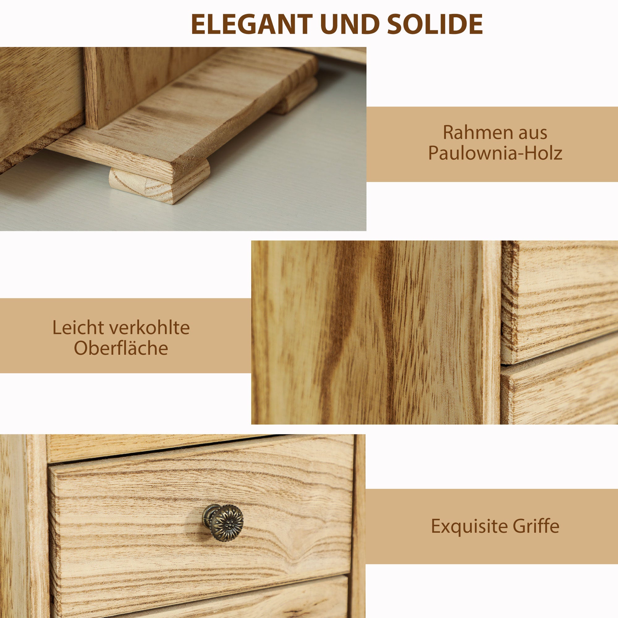 HOMCOM Schmuckbox, Schmuckschatulle, 4-stufiges Layout, integrierter Spiegel, Holz, Braun