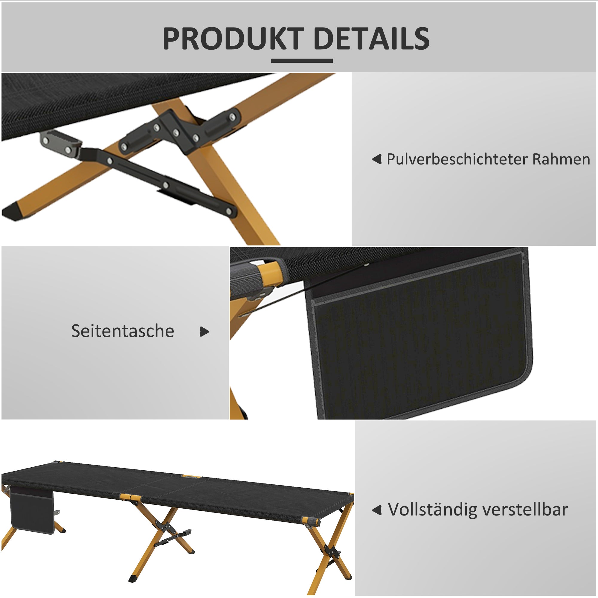 Outsunny Sonnenliege Strandliege Gartenliege, klappbar, wetterbeständig, 196 cm x 64 cm x 45 cm, Schwarz