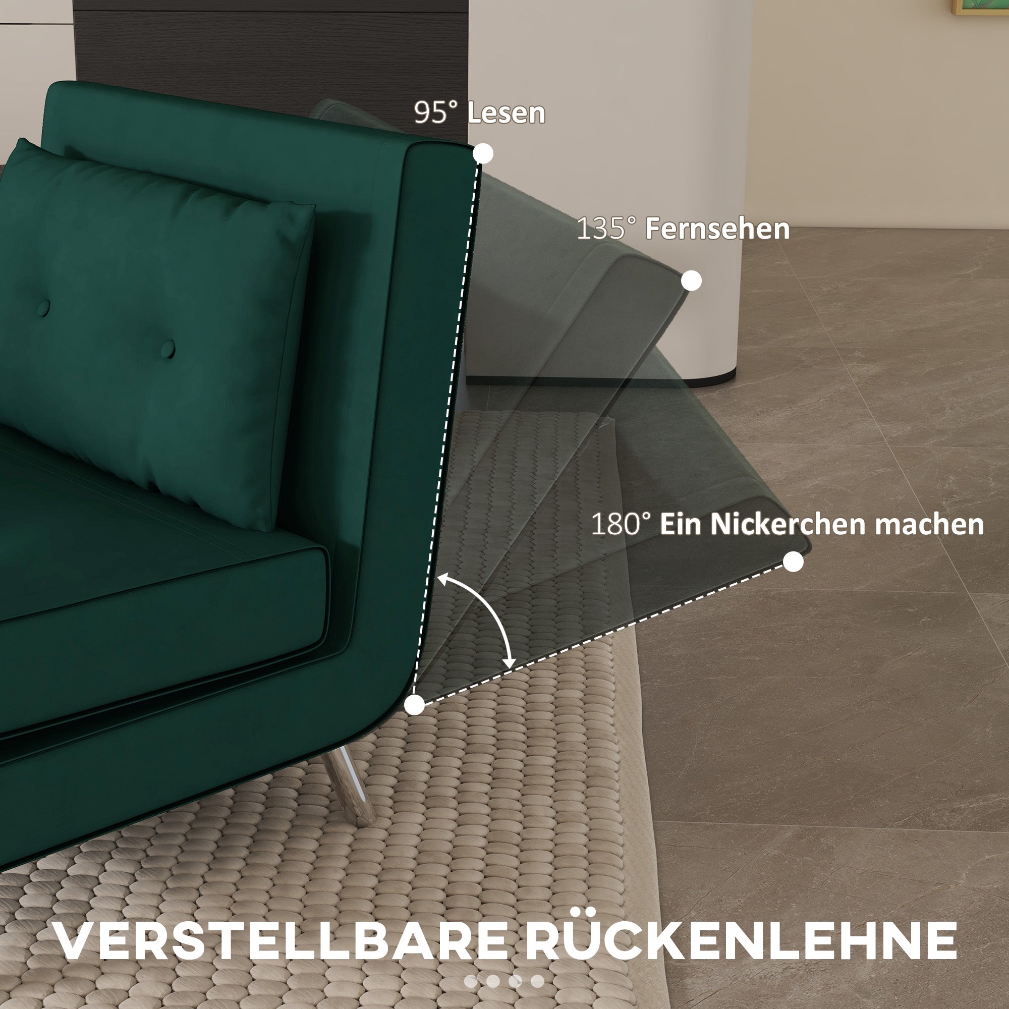 HOMCOM Liegesessel Sessel mit Liegefunktion Schlafsessel, Knopfheftung, Leinenoptik, 77 cm x 88 cm x 83 cm, Grün