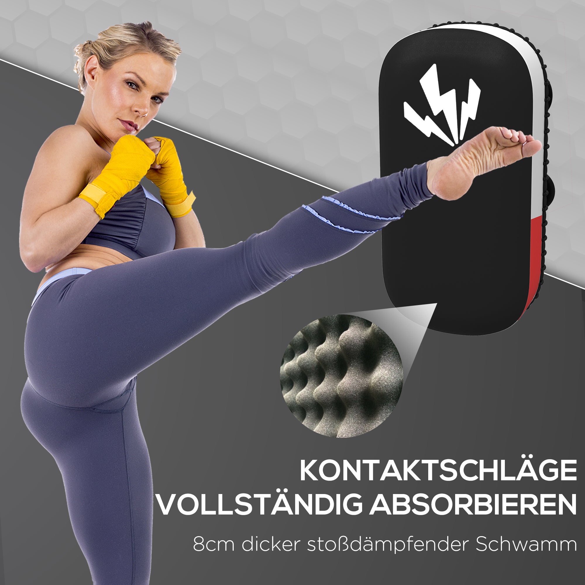 SPORTNOW Kickpolster fürMuay Thai, Kickboxen, Kunstlederbezug, 0,4 kg, 38x20x18 cm, Schwarz/Rot/Weiß
