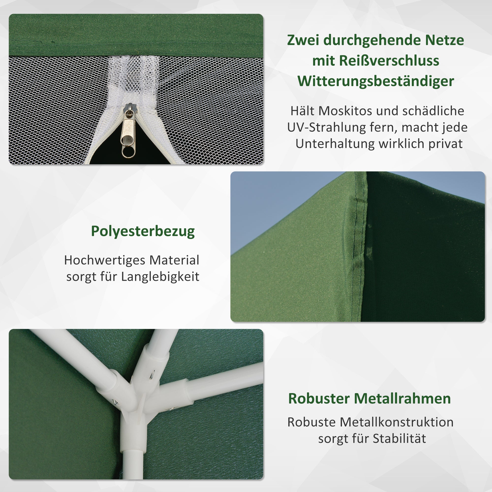 Outsunny Gartenpavillon Pavillon Festzelt Partyzelt wetterfest Zelt mit Moskitonetz Metall + Polyester Grün 3 x 3 m