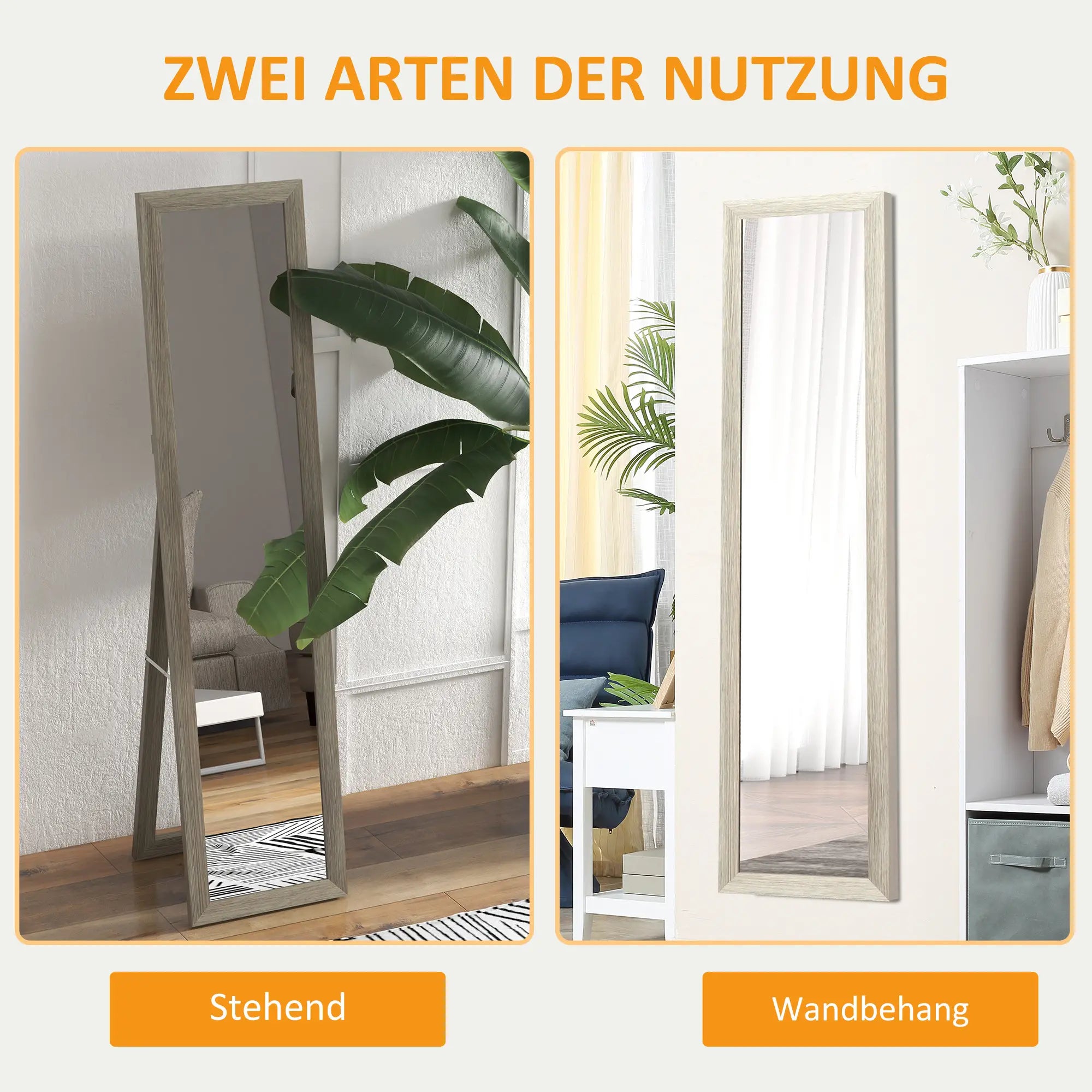 HOMCOM Standspiegel Ganzkörperspiegel rustikaler Holzrahmen Wandmontage