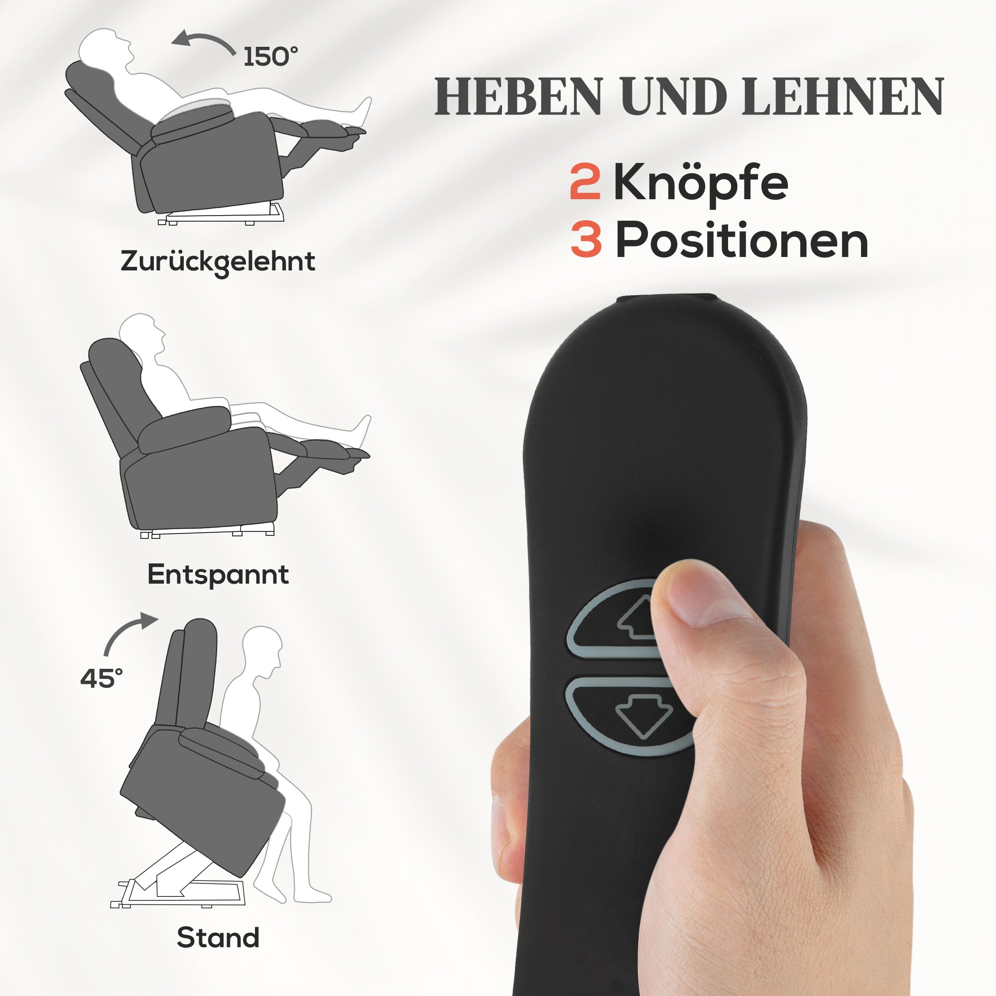 HOMCOM Fernsehsessel mit Massage- und Wärmefunktion, Elektrischer Aufsteh-Sessel, Fernbedienung, Seitentaschen, Grau