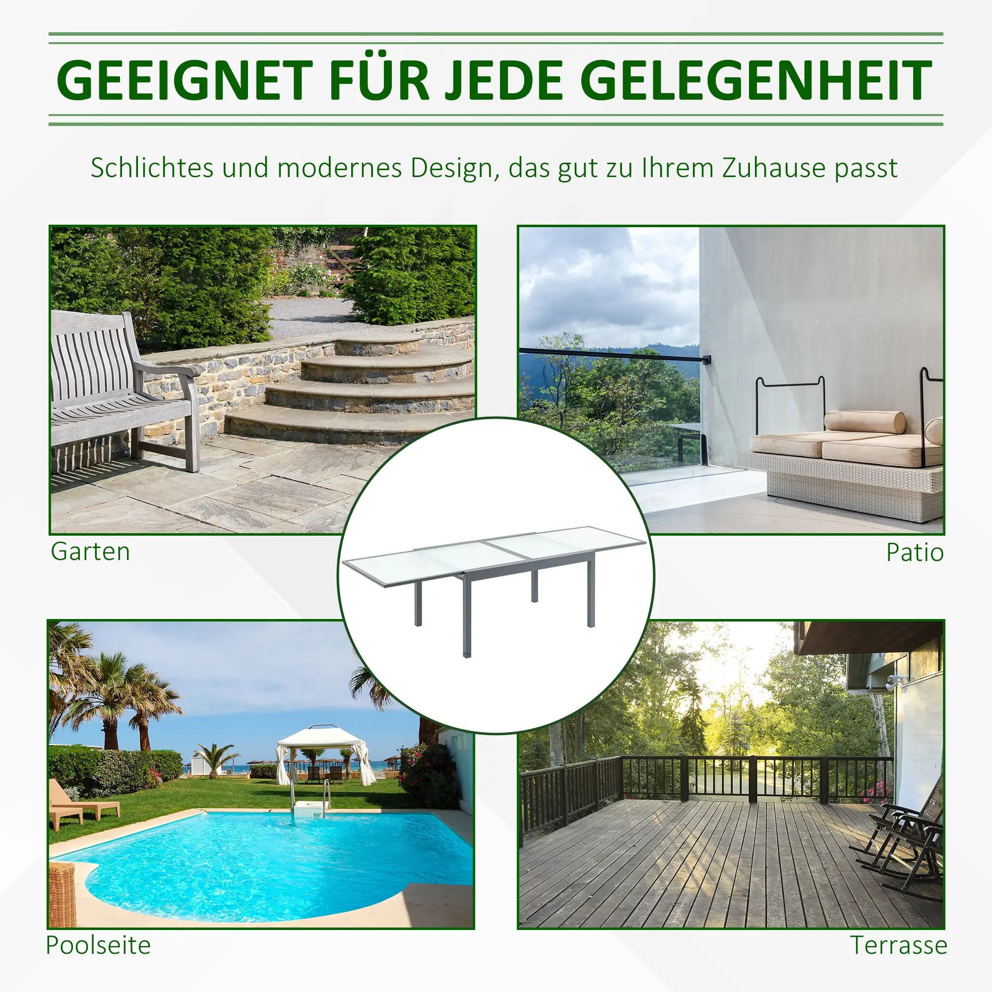 Outsunny Gartentisch ausziehbar gehärtetes Glas Outdoor Esstisch