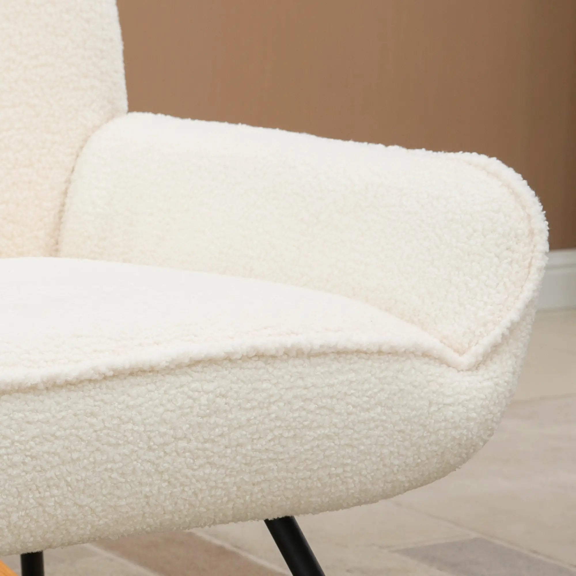 HOMCOM Schaukelstuhl mit Sherpa-Vlies 63 cm x 95cm x 97 cm Natur+ Creme