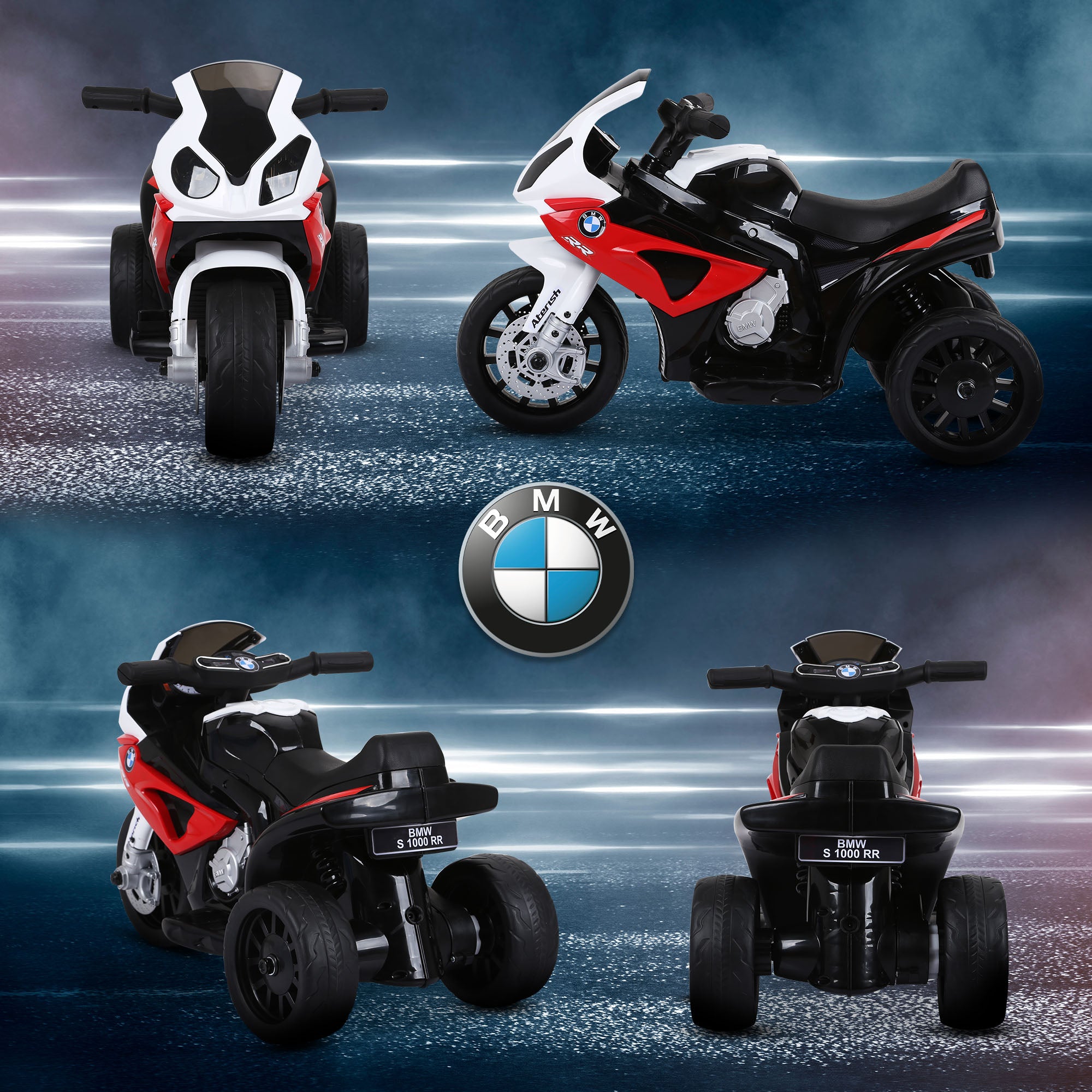 HOMCOM Elektro Kindermotorrad BMW S1000RR Elektromotorrad mit Musik, Scheinwerfer, Kinder Elektro Motorrad für Kinder von 18-36 Monaten Rot