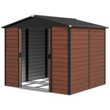 Outsunny Geräteschuppen aus Metall, wetterfest & rostfrei, abschließbar,  2,40 x 2,06 x 1,98 m, Teak, 240cm x 206cm x 198cm