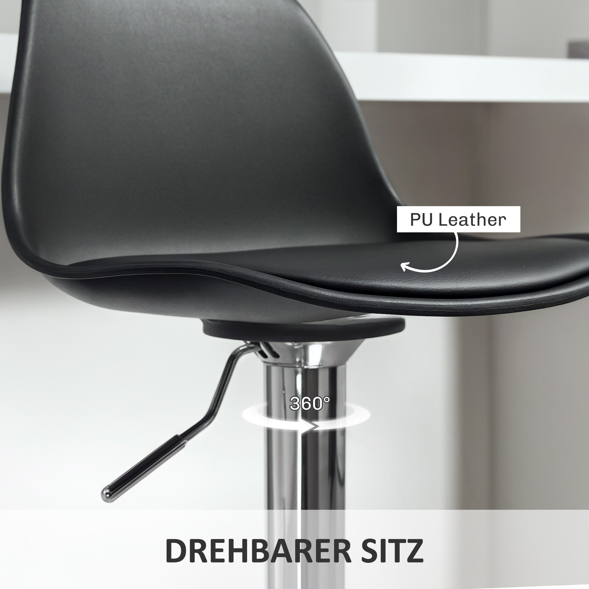 HOMCOM 2er-Set Barhocker, Barstühle, Drehstühle mit Lehne, höhenverstellbar, bis 120 kg belastbar, 42 x 38 x 82-104 cm, Schwarz