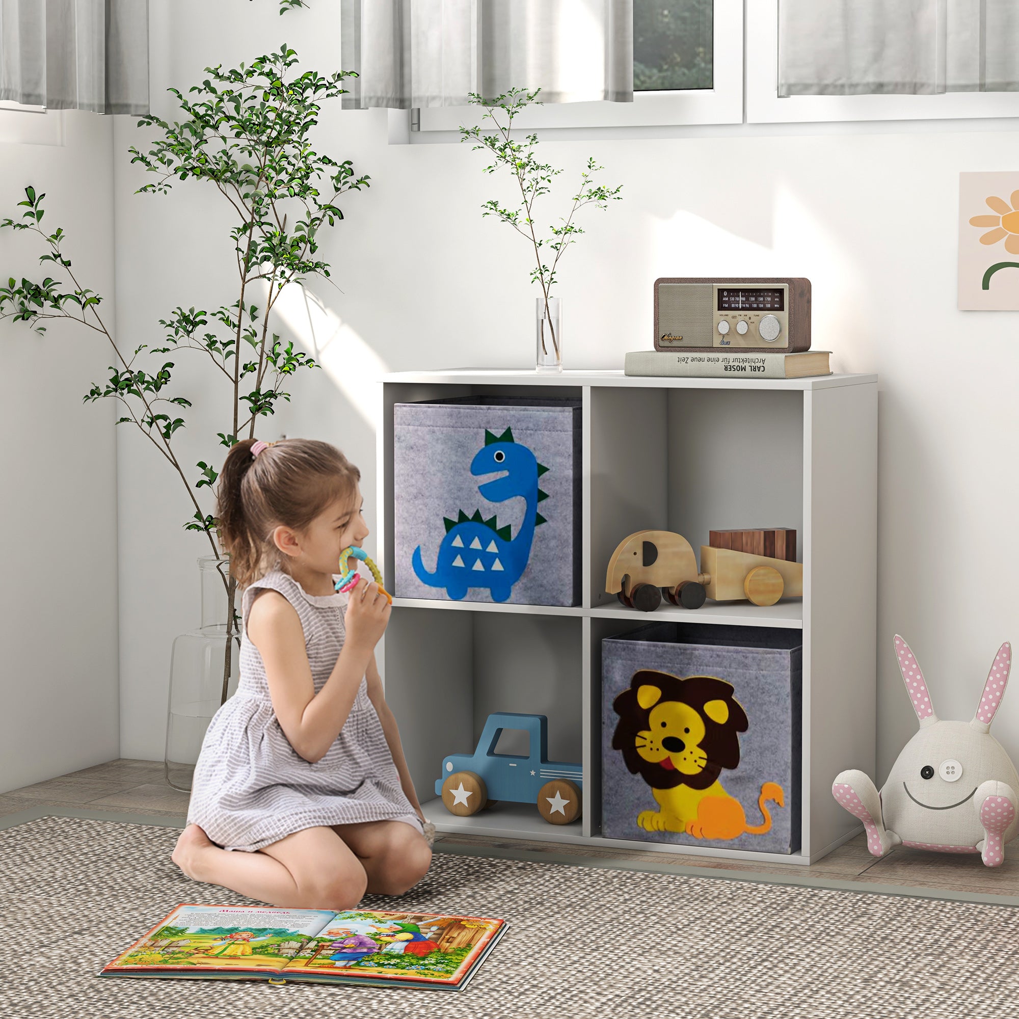 ZONEKIZ Aufbewahrungsregal für Kinder, Würfel, Schubladen, MDF, Kippschutz, Weiß