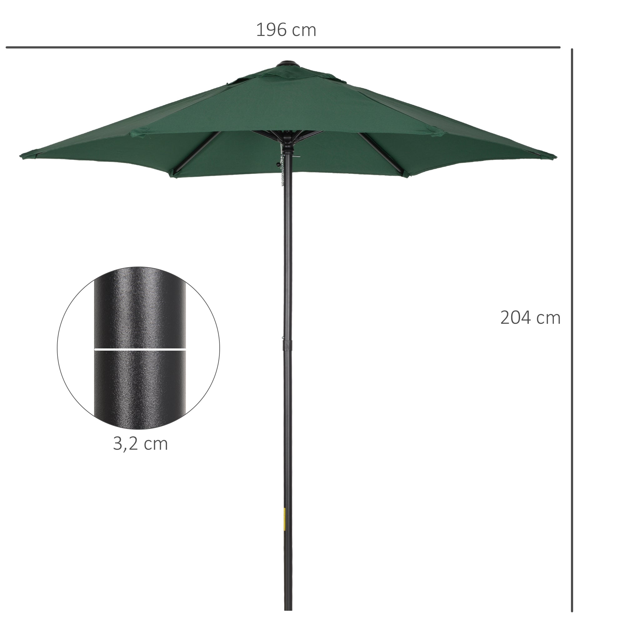 Outsunny Sonnenschirm Ø196 cm, sechseckig Balkonschirm für Strand Balkon Garten, Grün