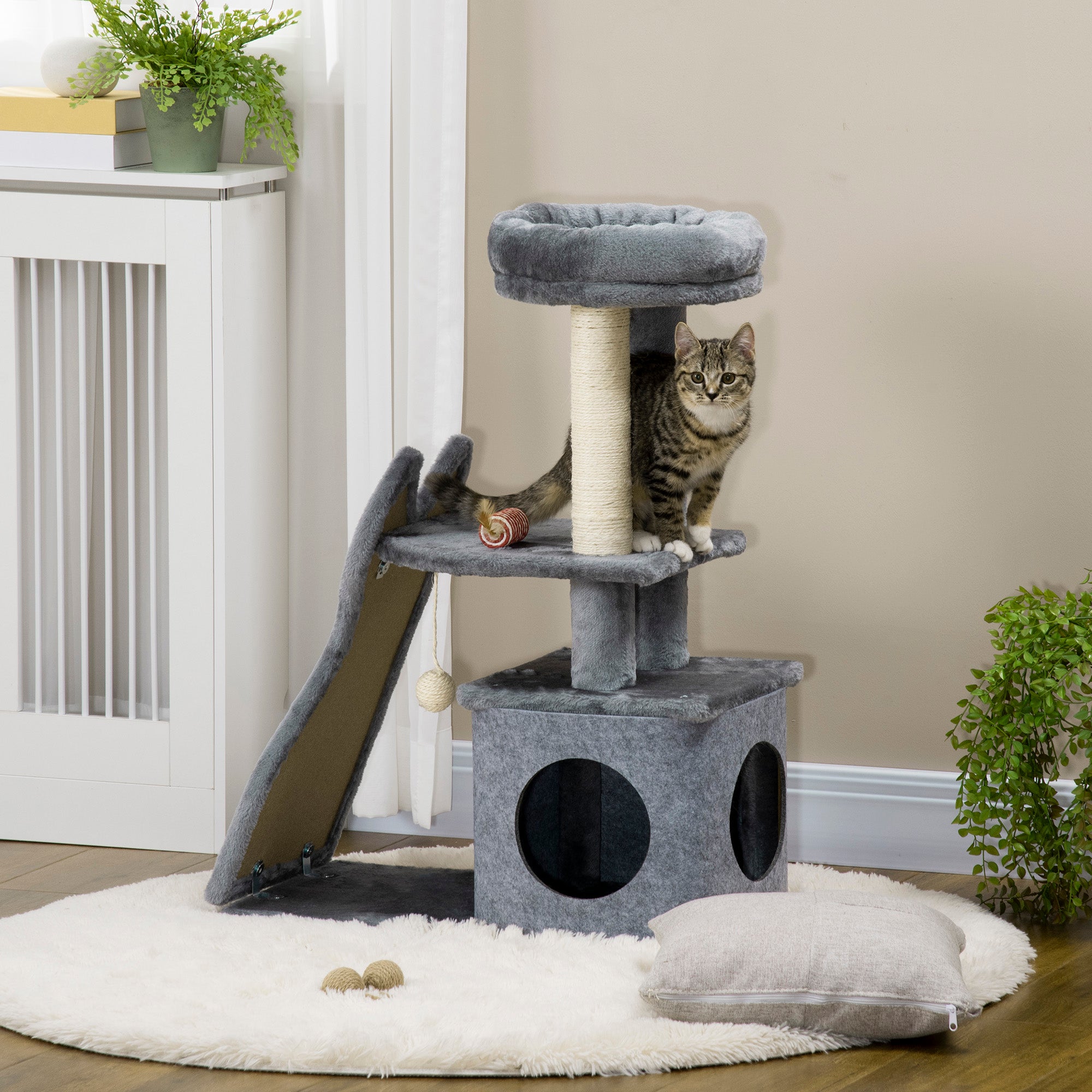 PawHut Kratzbaum Katzenbaum mit Spielball und Häuschen