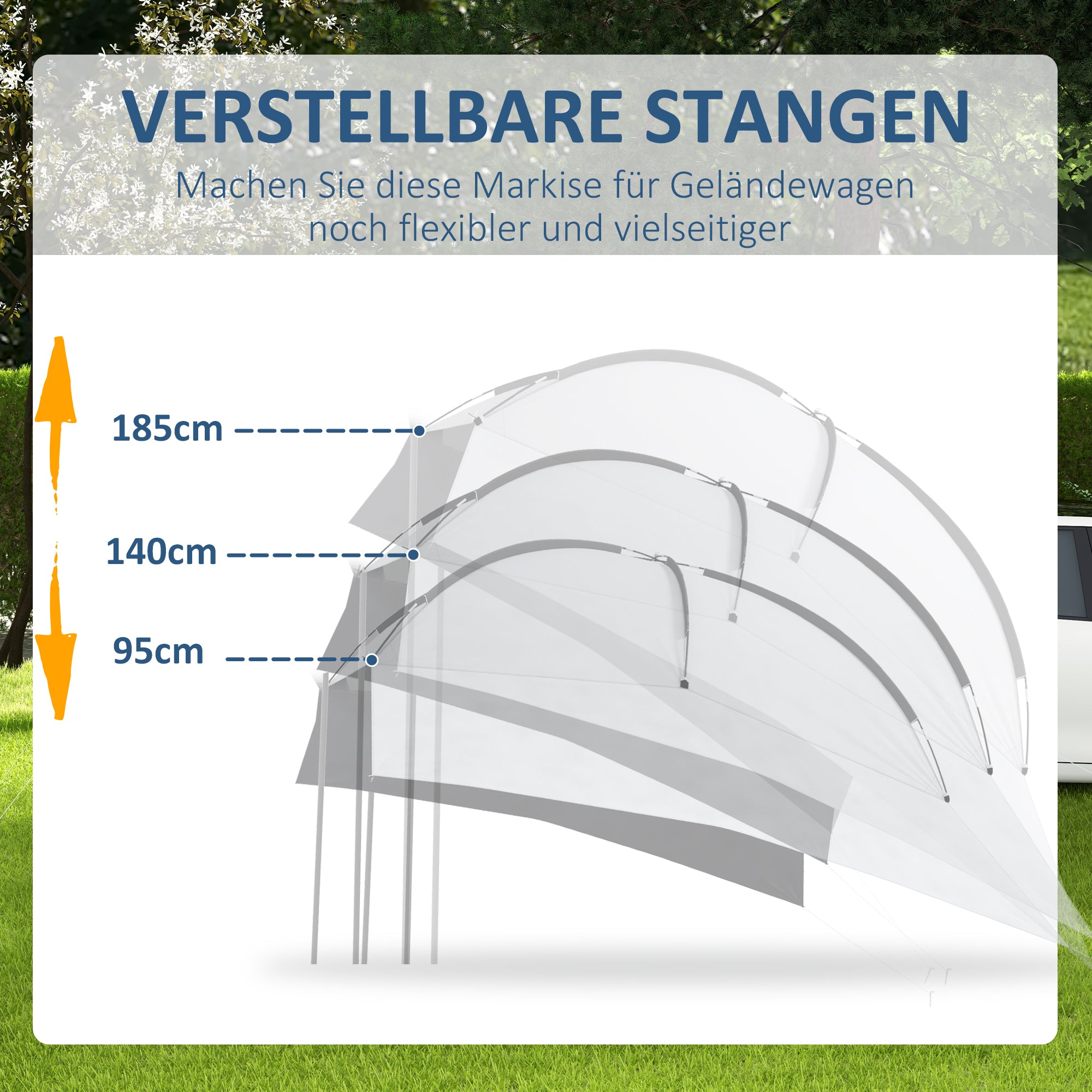 Outsunny Automarkise Carport Fahrzeugüberdachung, wetterbeständig, 300 cm x 262 cm x 260 cm, Hellgrau