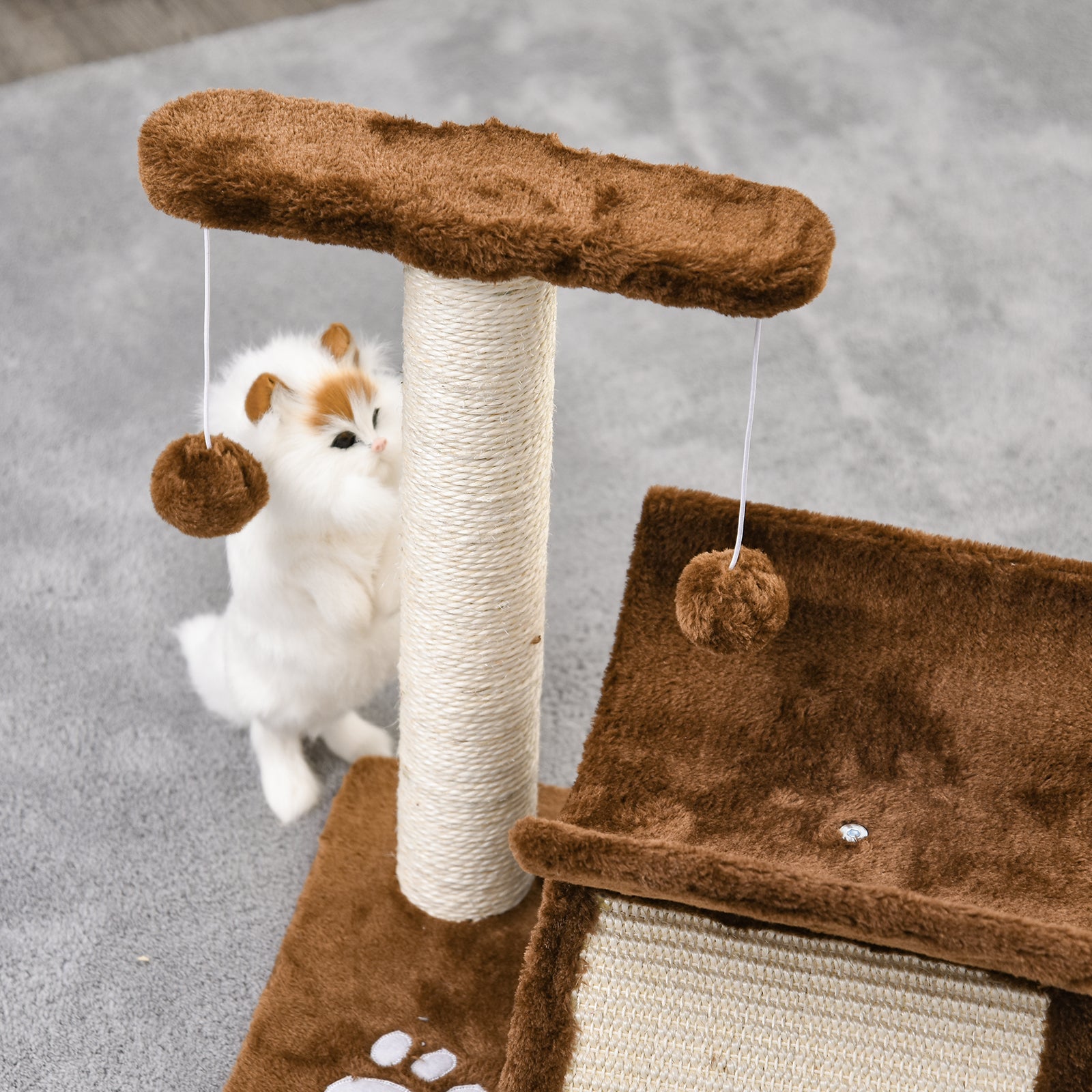 PawHut Kratzbaum klein Katzenkratzbaum Spielbaum Kratzstamm für Katzen mit Spielball Braun L40 x B30 x H43 cm