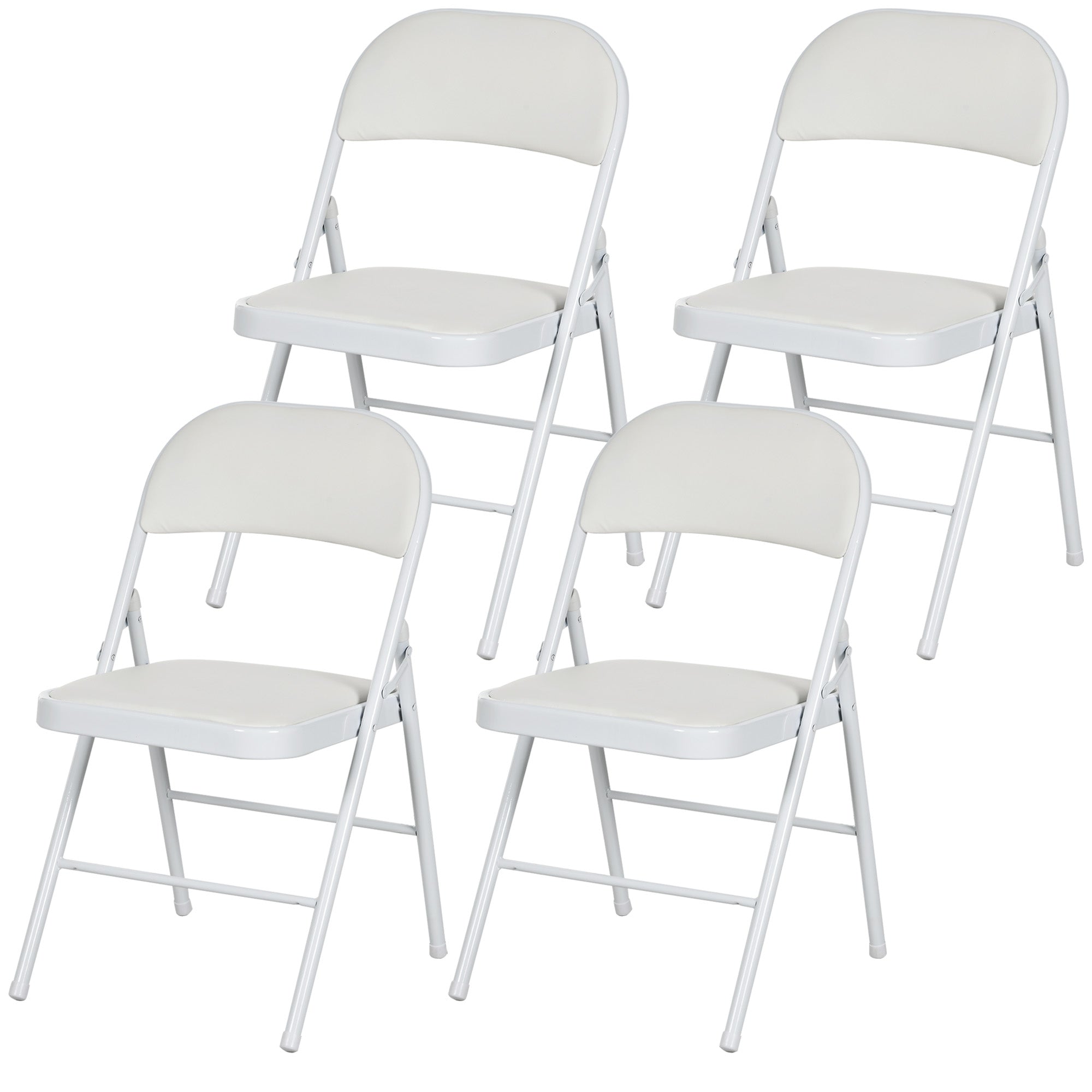 HOMCOM 4er-Set Klappstühle, Tragbare Bürostühle, Metallbeine, Faltstuhl für Büro, Empfang, Wartezimmer, Kunstleder, Weiß
