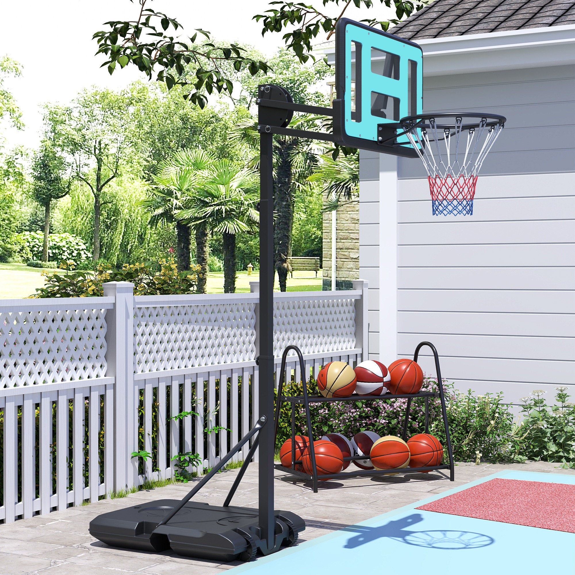 SPORTNOW Basketballkorb, 146-236 cm höhenverstellbar, Basketballständer, rollbar, Stahl, Kunststoff, Schwarz
