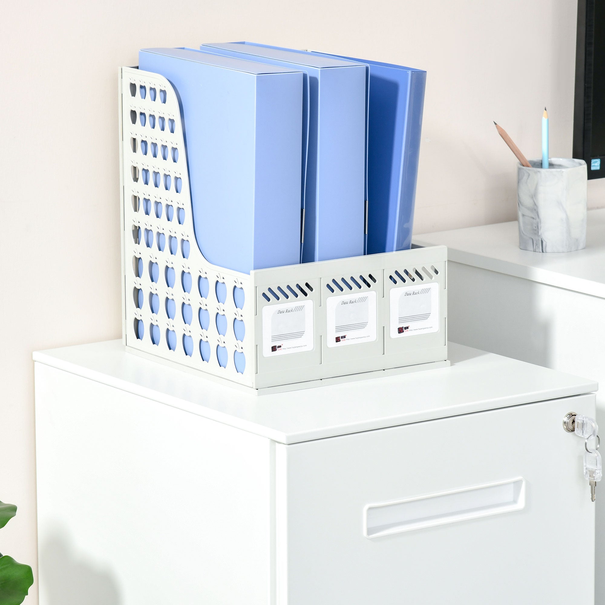 Vinsetto Rollcontainer, Aktenschrank, Trennwand, zentral abschließbar, Stahlgehäuse, 5 Räder, weiß, 39 x 48 x 67 cm