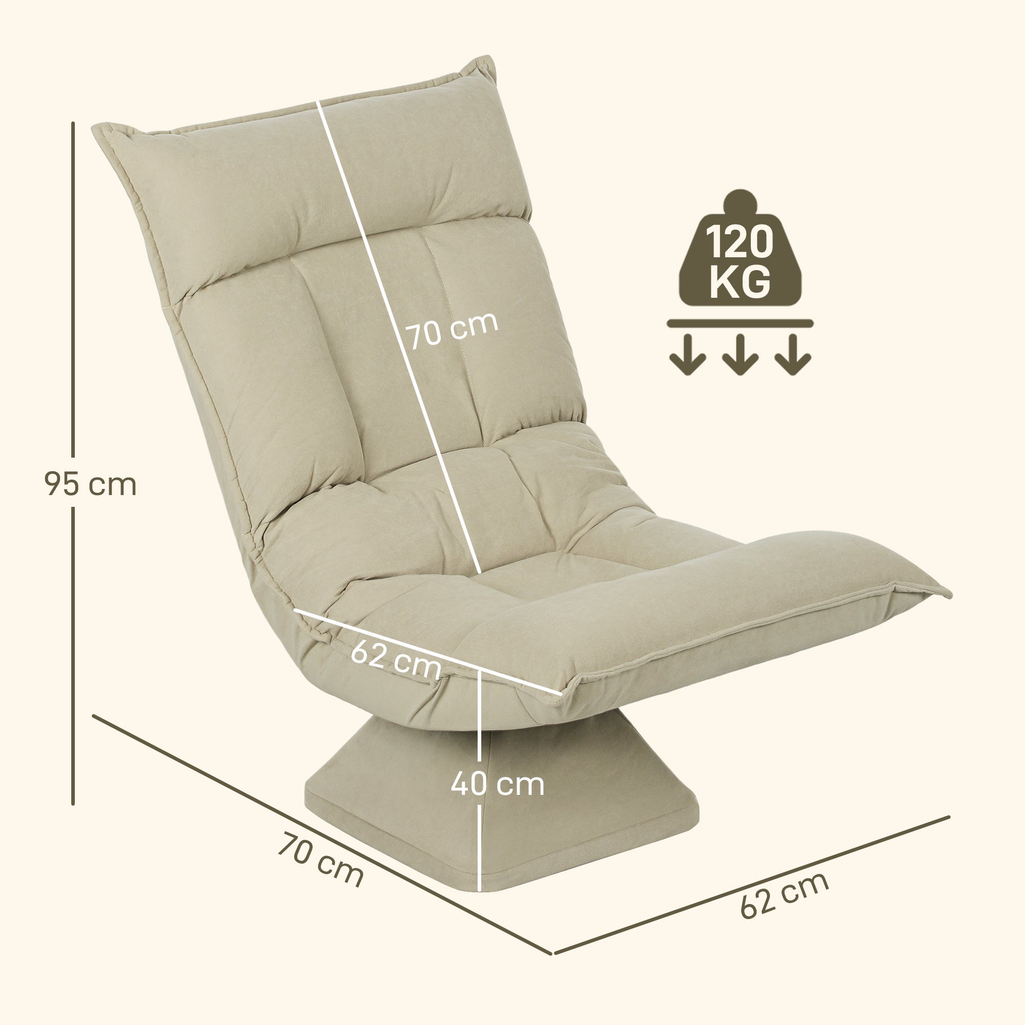 HOMCOM Bodensessel mit 5-fach verstellbarer Rückenlehne, drehbar, moderner Polsterstuhl, Beige