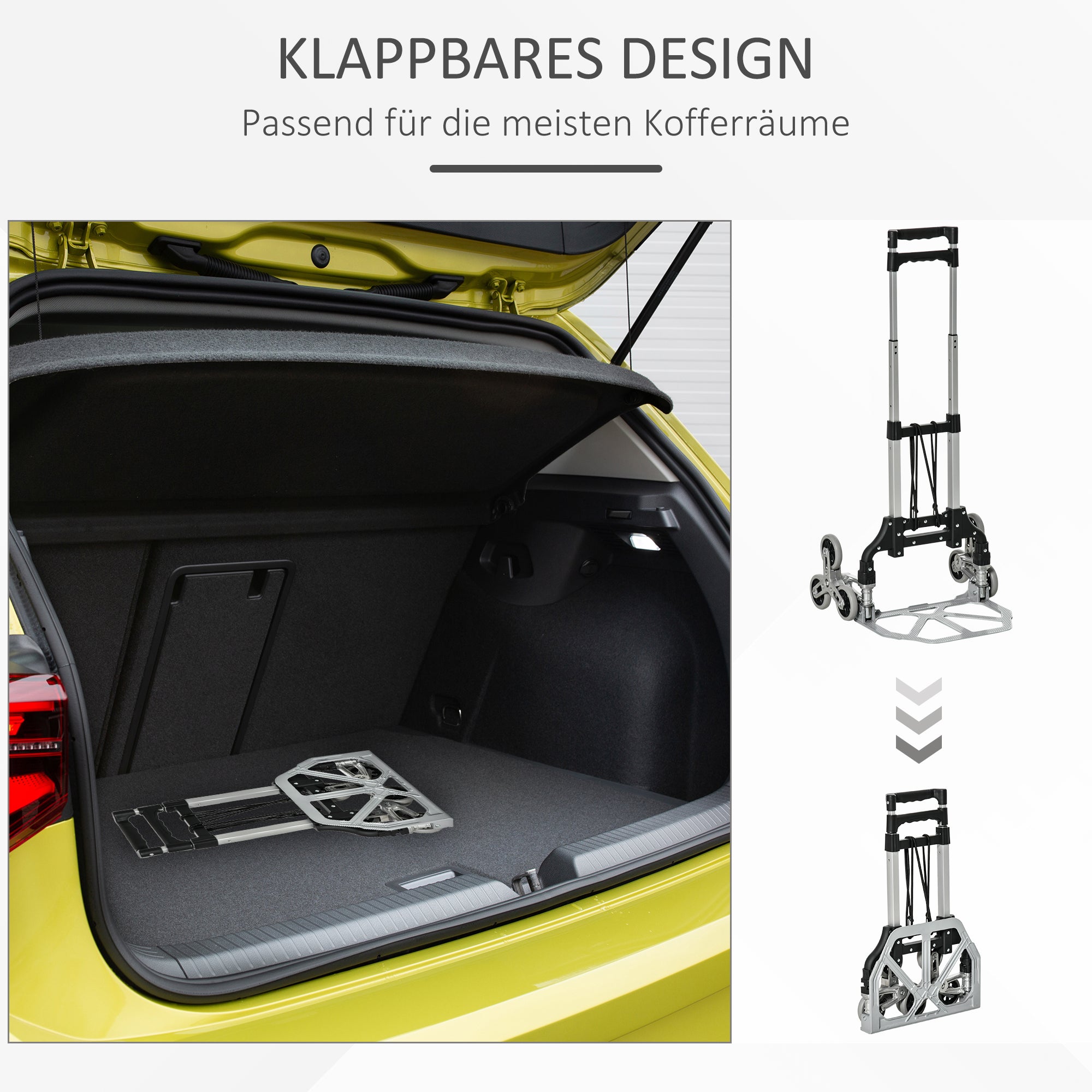 DURHAND Klappbarer Treppensteiger mit 6 Rädern, inkl. Befestigungsgurt, automatische Klappfunktion, Silber + Schwarz