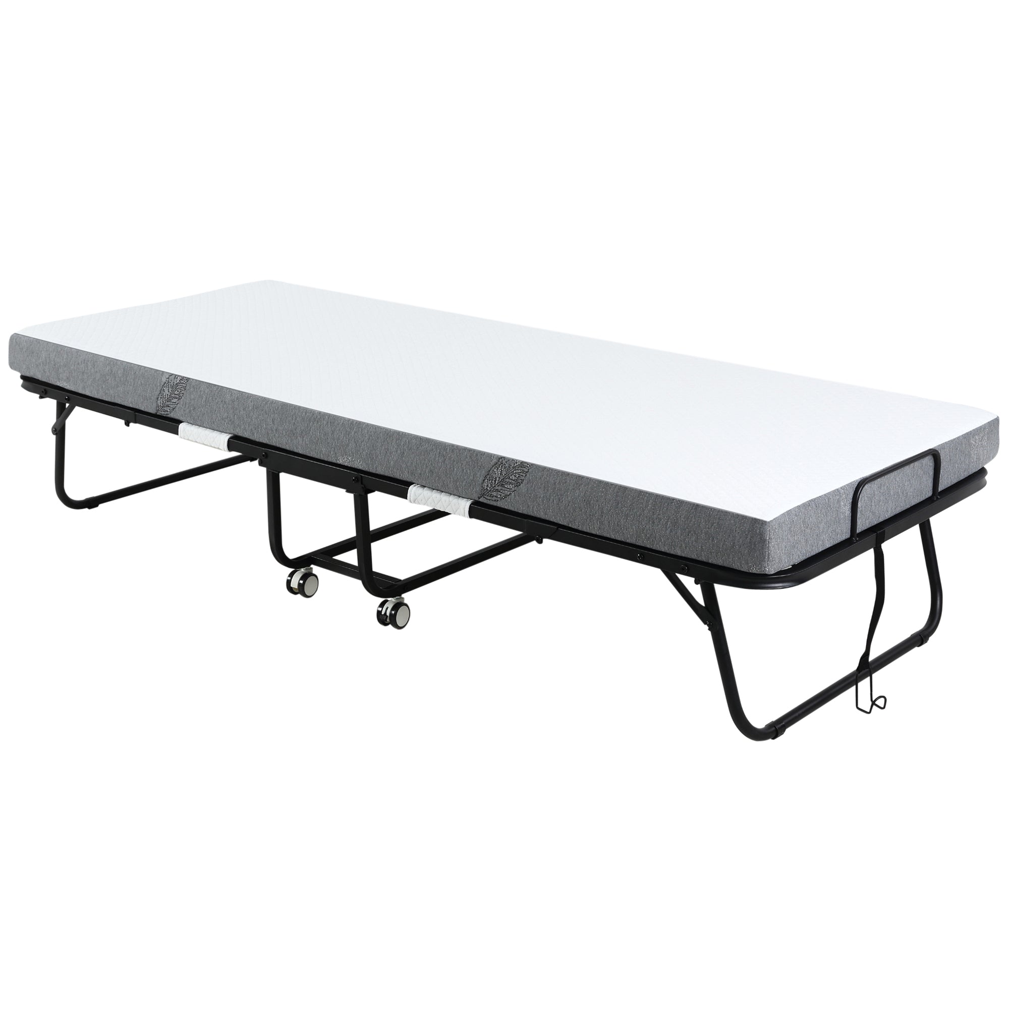 HOMCOM Gästebett Klappbett mit Rollen Stahl+Schaumstoff Weiß+Schwarz 200 x 80 x 42,5 cm
