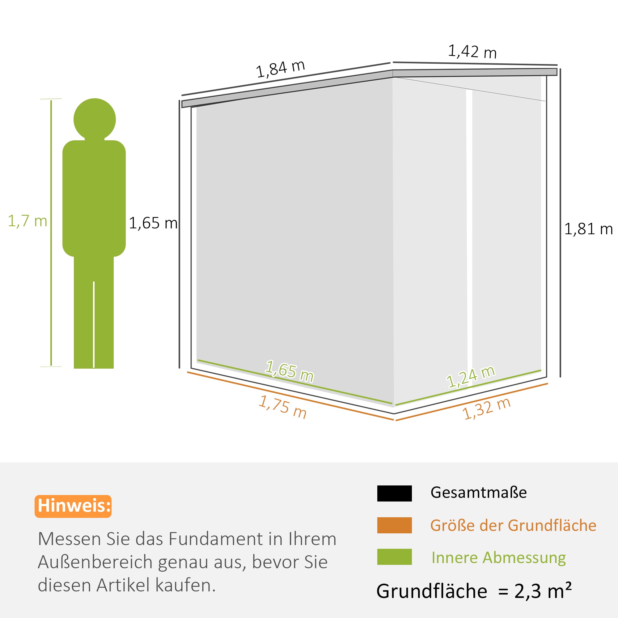 Outsunny Gartenschuppen aus Metall, verzinkter Stahl, verschließbare Tür, leichte Montage, 142 x 184 x 165/181 cm, Grau