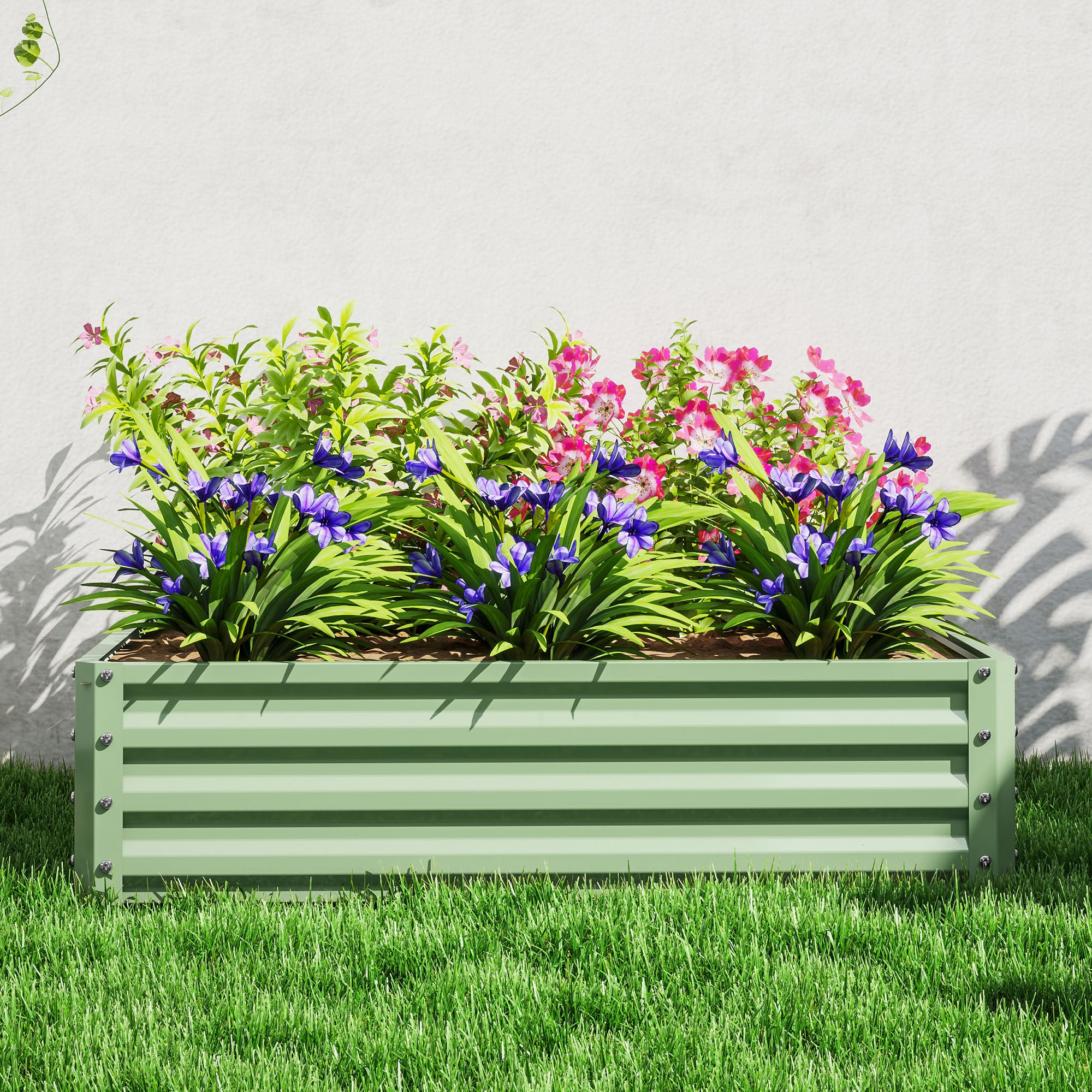 Outsunny Gartenbeet, Pflanzkasten mit Stahlgehäuse, Grün, 120 x 120 x 30 cm