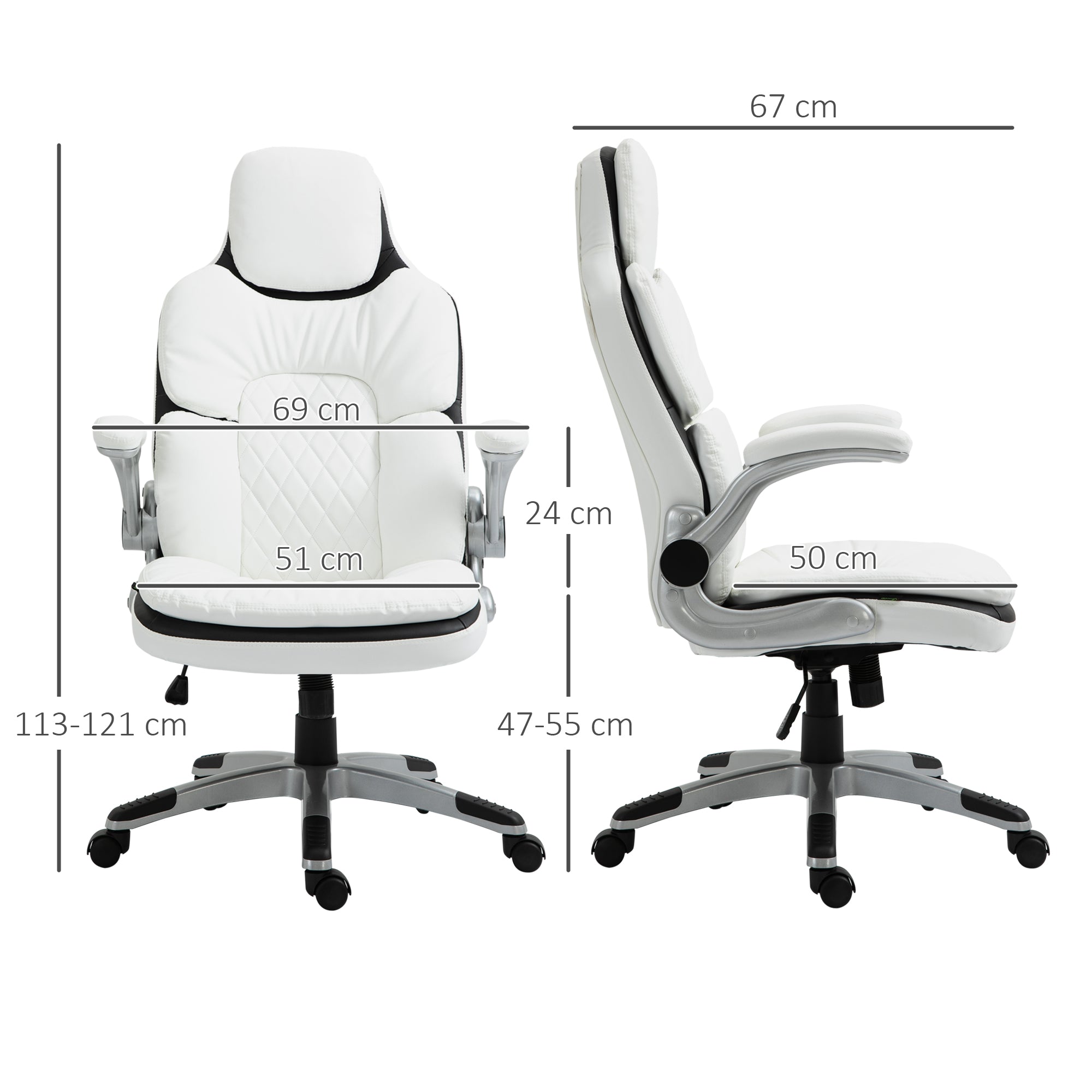 Vinsetto Ergonomischer Bürostuhl mit klappbare Armlehnen, Höhenverstellbarer Schreibtischstuhl mit Wippfunktion, dick gepolsterter Stuhl mit verstellbare gepolsterte Armlehne 69 x 67 x 113-121 cm