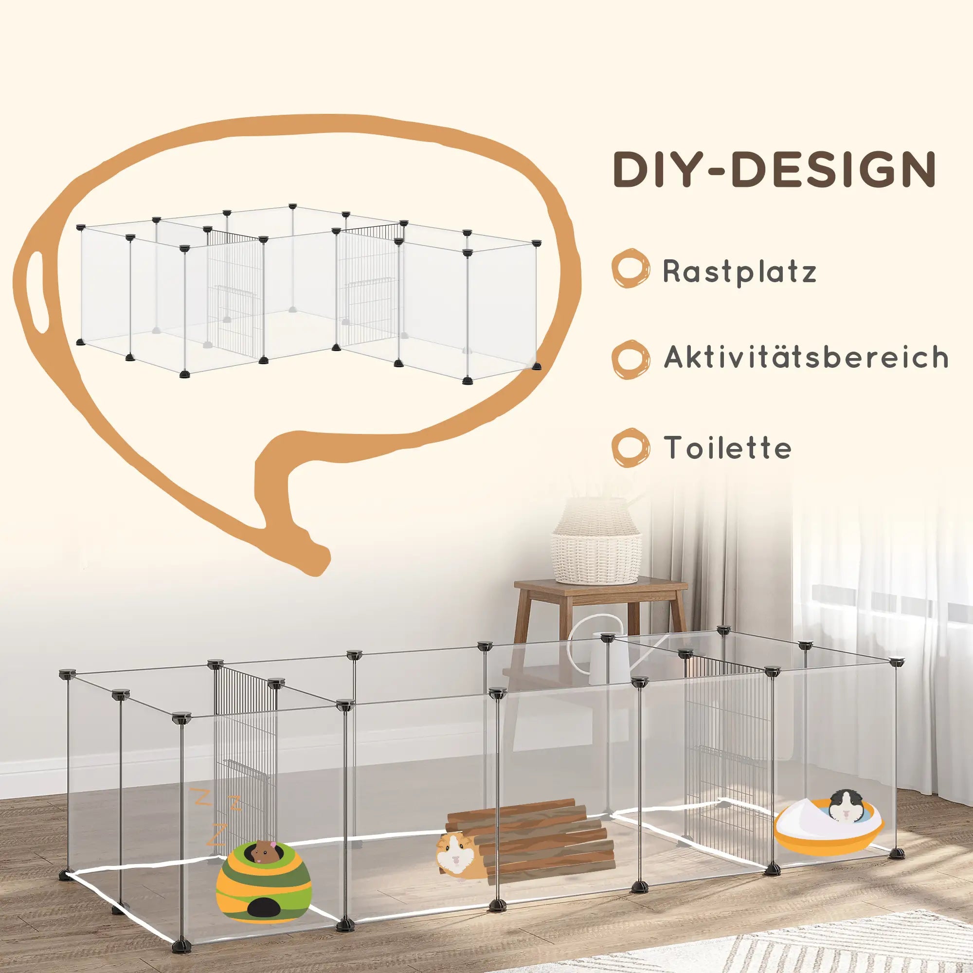 PawHut Kleintierkäfig Meerschweinchengehege modular erweiterbar