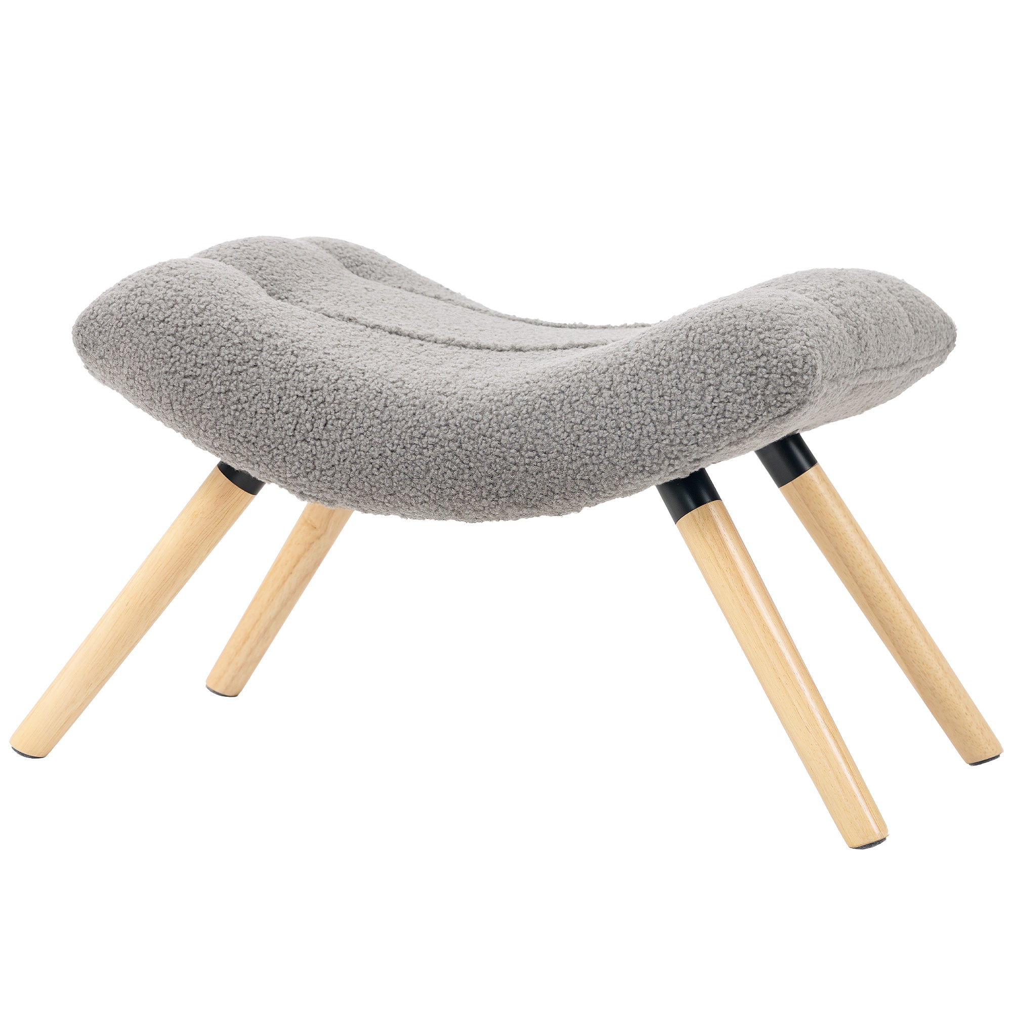HOMCOM Moderner Fußhocker mit Fleece-Bezug und Holzbeinen, gepolstert, für Wohnzimmer, Schlafzimmer, Flur, Hellgrau