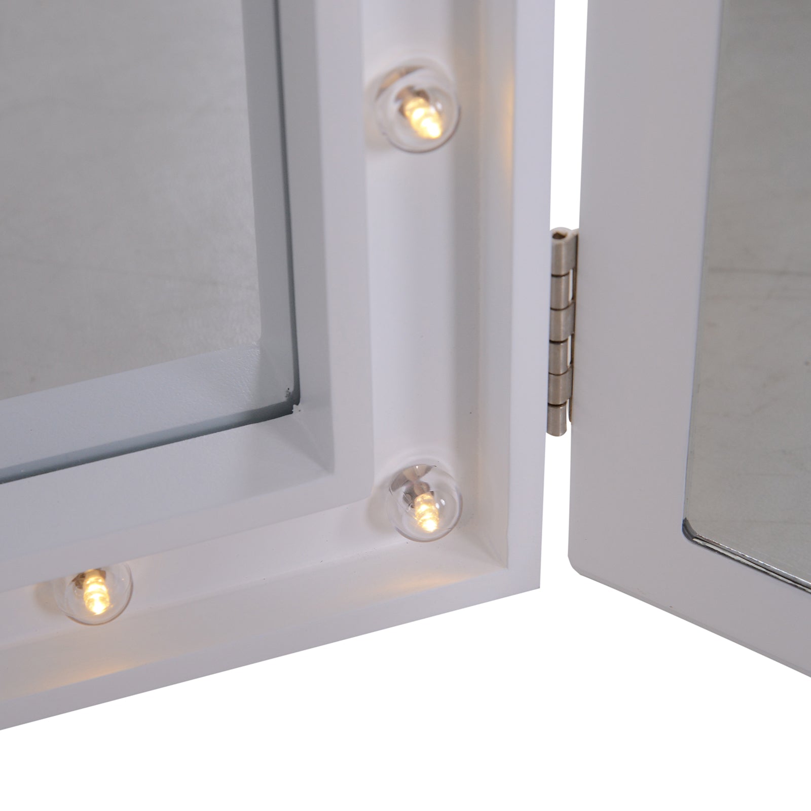 HOMCOM Kosmetikspiegel Schminkspiegel 16 x LED-Beleuchtung freistehend 180° ausklappbar Batteriebetrieben Weiß 3 Spiegel 73 x 53,5 x 4,5 cm