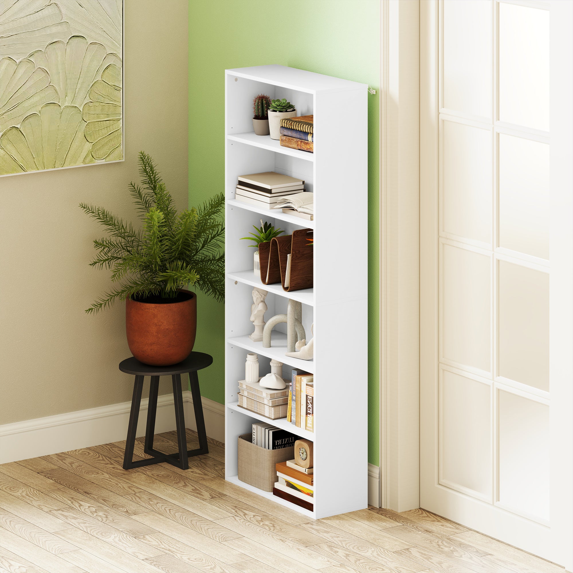 HOMCOM Bücherregal, 6 Fächer, verstellbare Regale, Spanplatte, 60 x 24 x 158,5 cm, Weiß