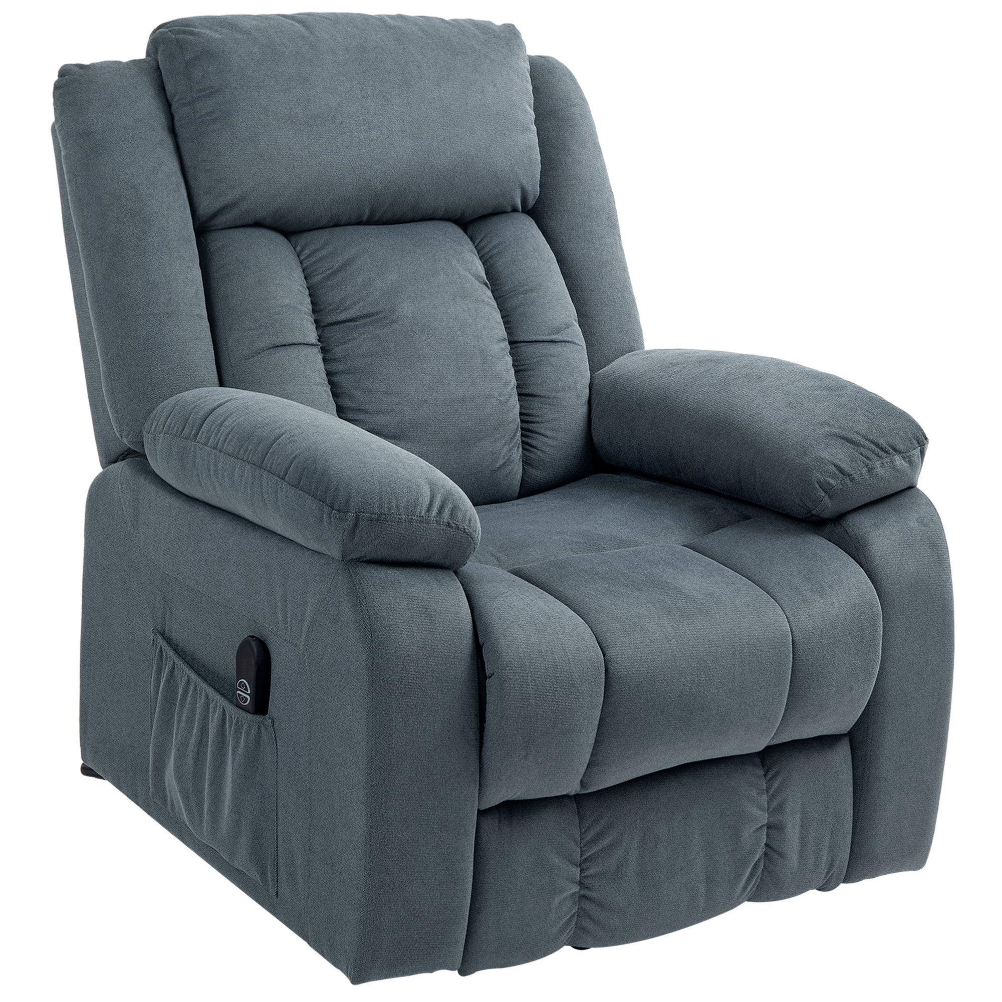 HOMCOM Aufstehsessel mit weichem Bezug, Recliner-Sessel mit Fernbedienung und Seitentaschen, Grau