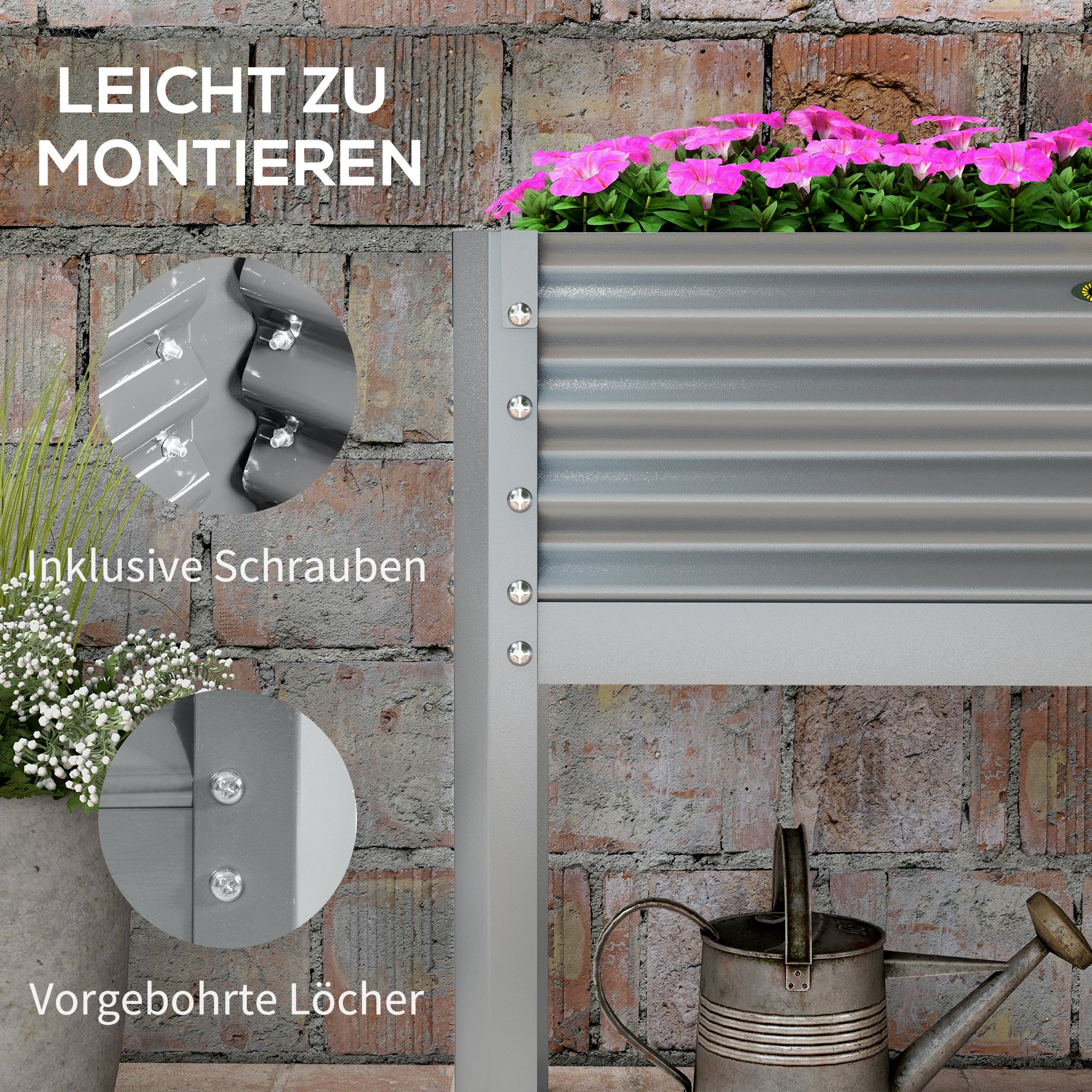 Outsunny Hochbeet Pflanzenbeet Pflanzkasten, wetterbeständig, 100 cm x 45 cm x 80 cm, Silber