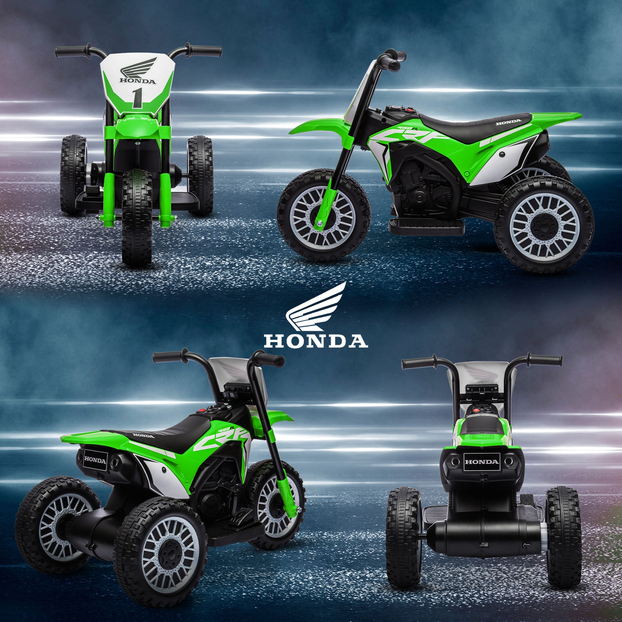 HOMCOM Elektro Kindermotorrad Honda, 3 km/h, Soundeffekte, für 18-36 Monate, Grün