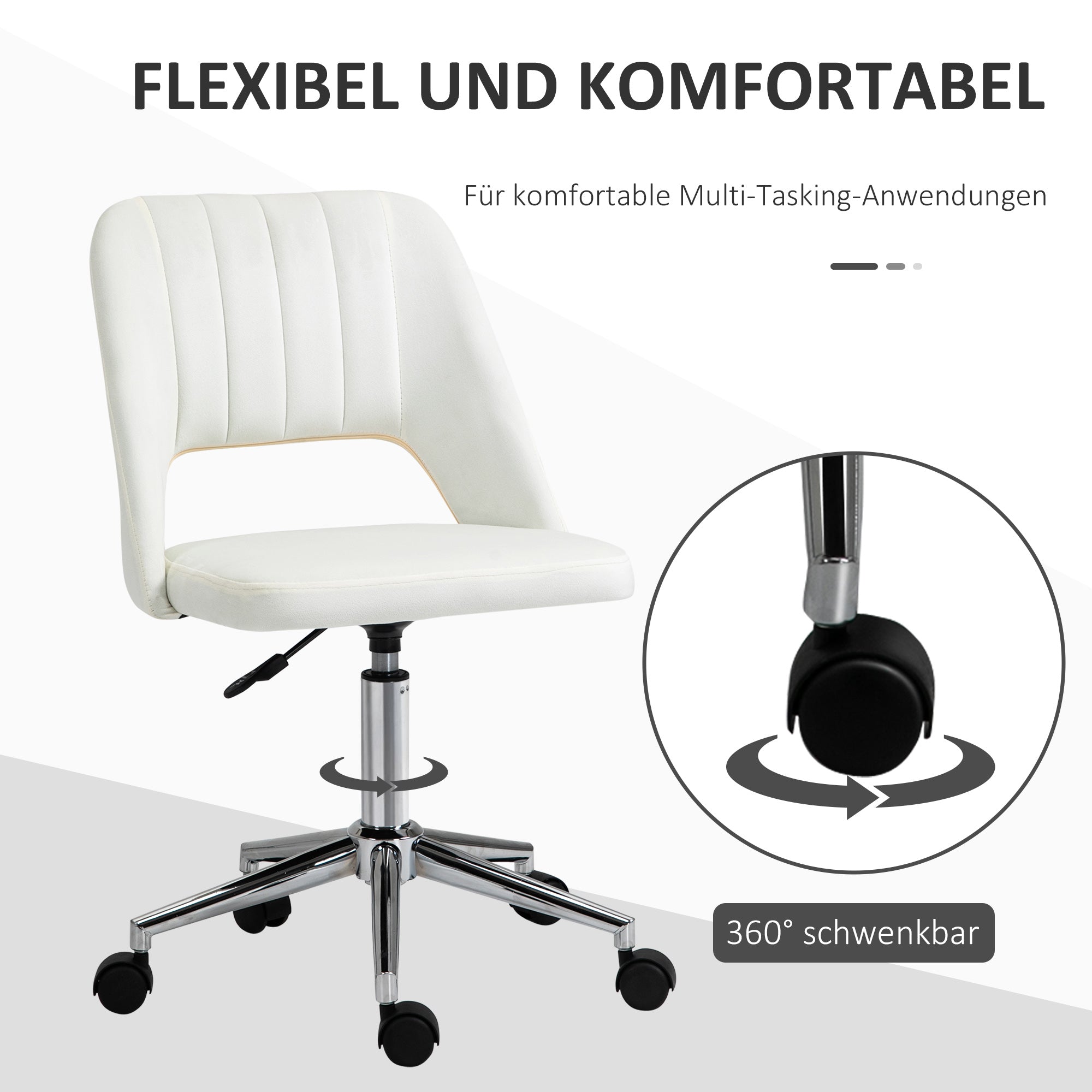 Vinsetto Höhenverstellbarer Schreibtischstuhl mit Rollen, 360° drehbar, Jakobsmuschel-Form, Schaumstoff, 49 x 60 x 79-91 cm, Cremeweiß