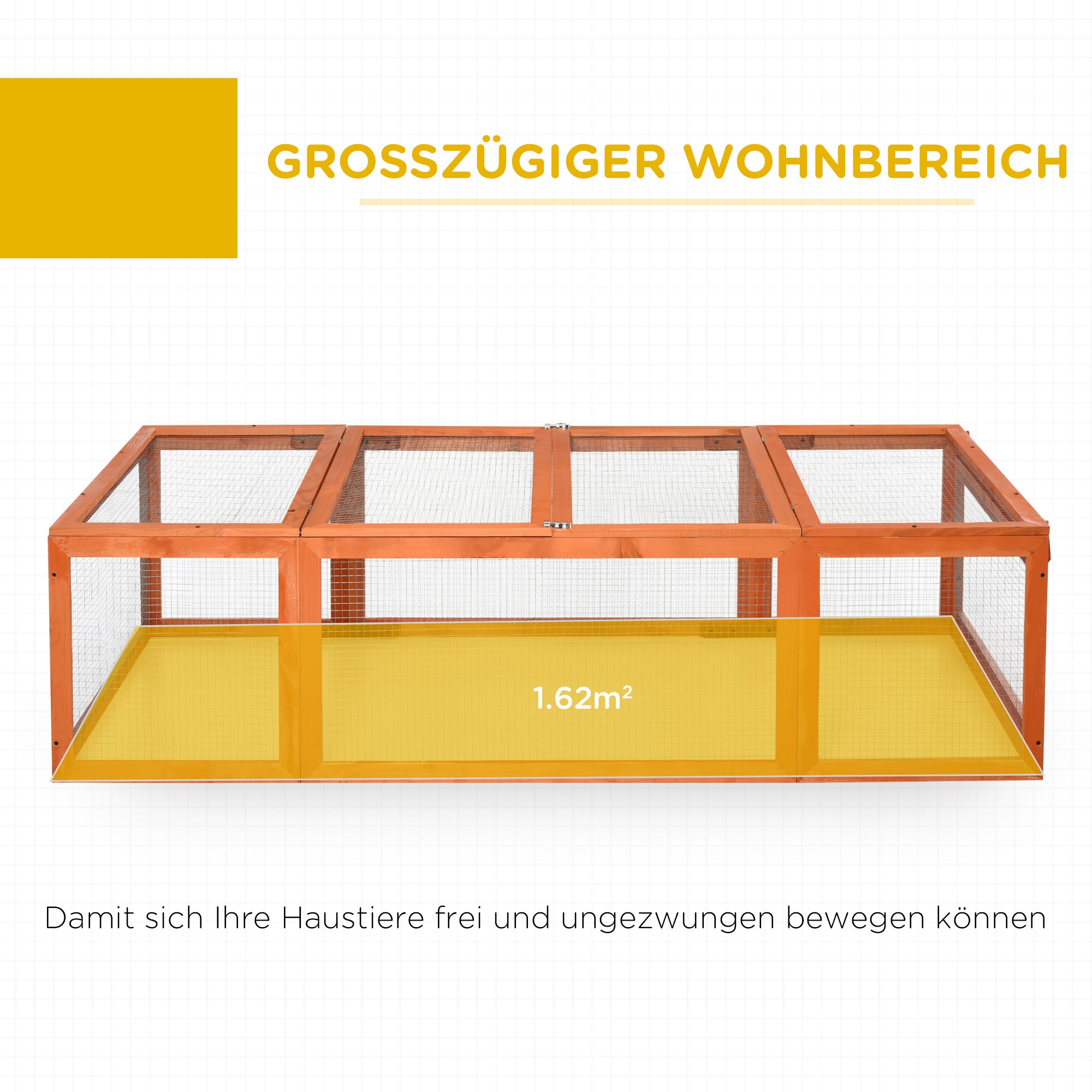 Pawhut Freilaufgehege für Kleintiere Aufklappbares Dach Tannenholz Orange