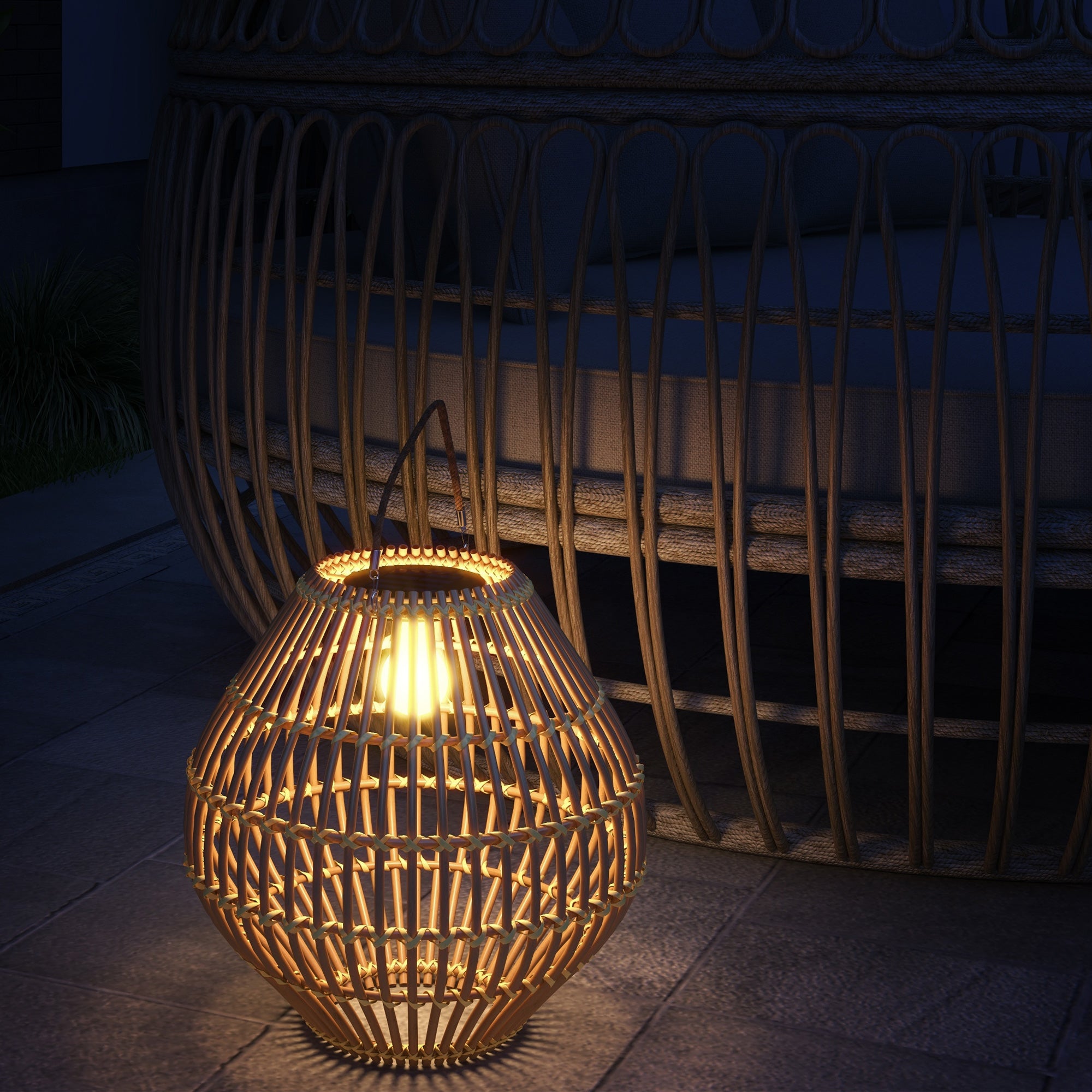 Outsunny Gartenleuchte Solarleuchte Garten-Solarleuchte, PE-Rattan, Boho-Design, 31 cm x 31 cm x 32 cm, Gelb