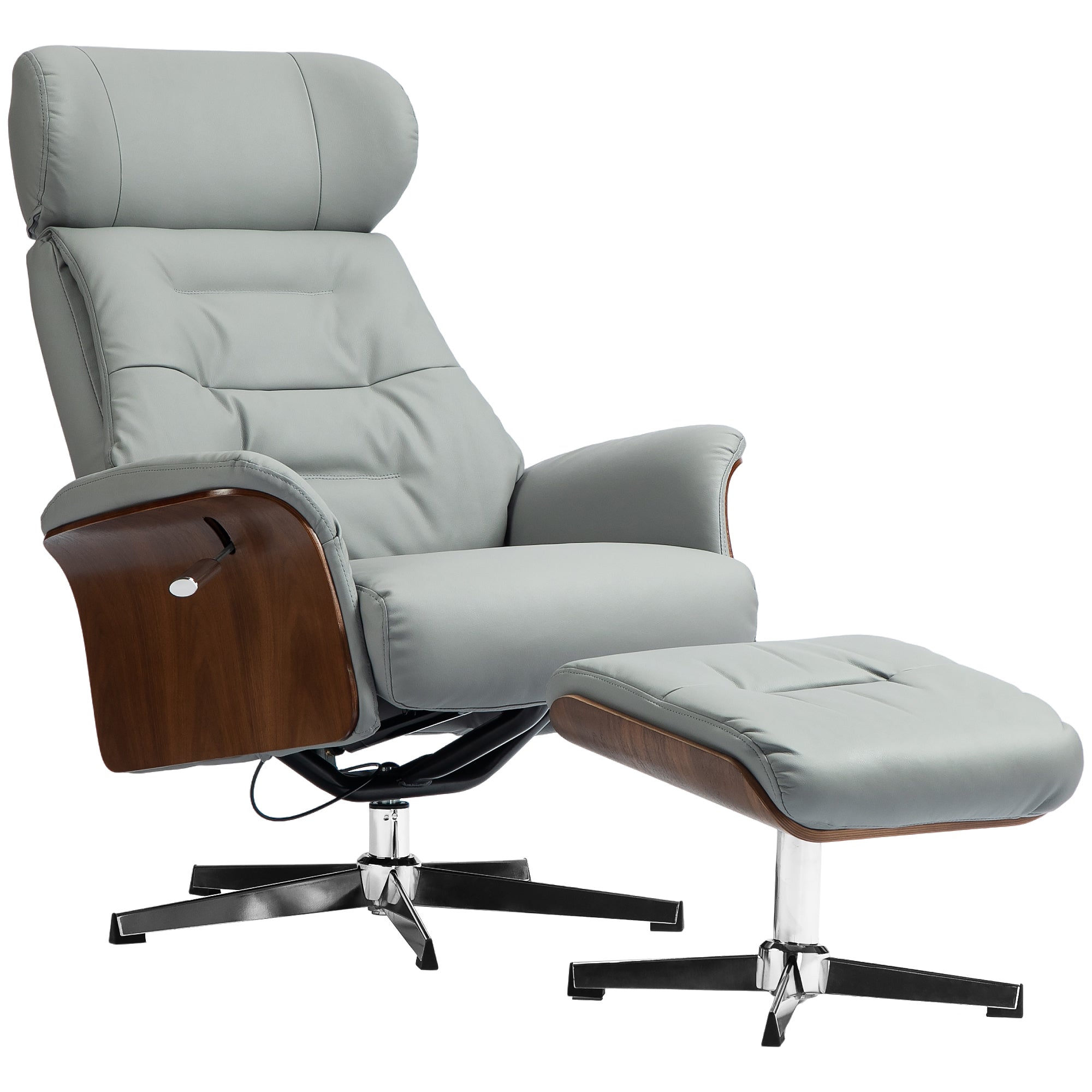 HOMCOM Relaxsessel mit Hocker, Liegefunktion, drehbar, Lederoptik, bis 150 kg, Hellgrau