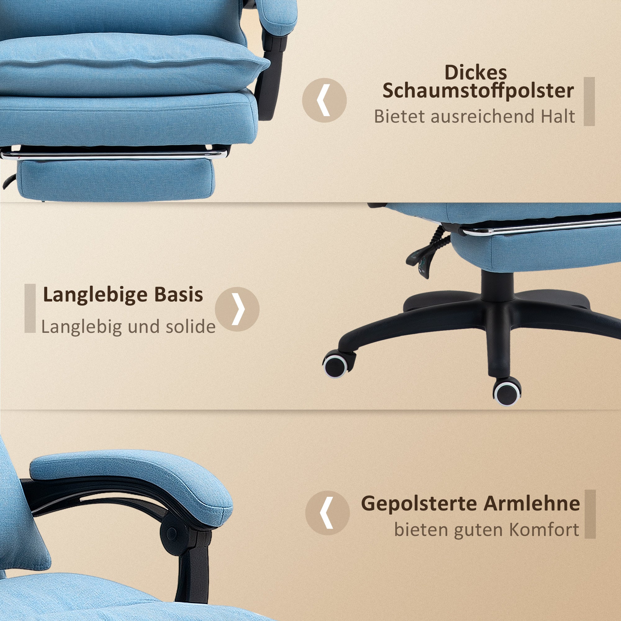 Vinsetto Massage-Bürostuhl, Schreibtischsessel mit Massagefunktion, höhenverstellbarer, ergonomischer Drehstuhl, Nylon, Blau