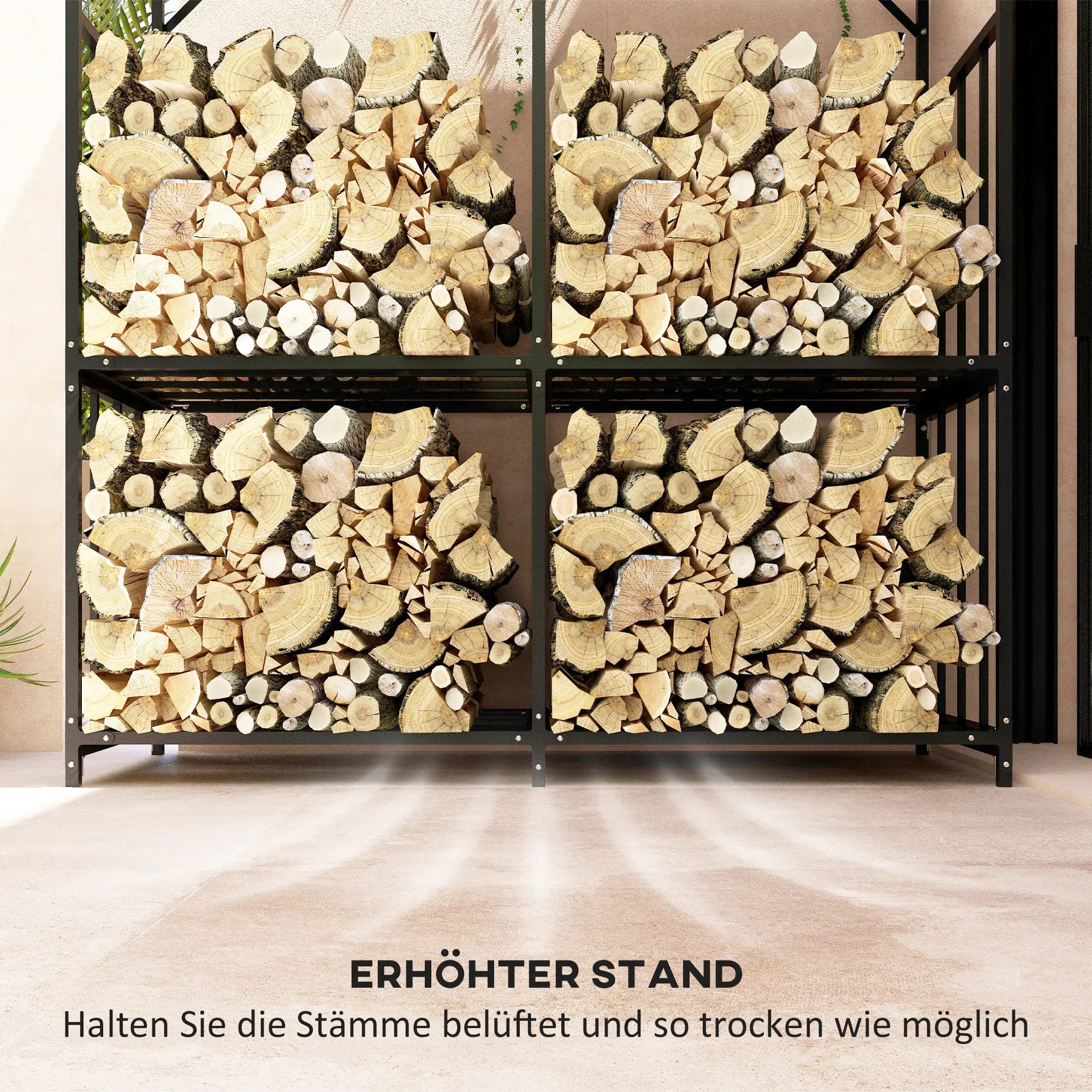 Outsunny Kaminholzregal 1,17?m³ mit Abdeckung, Schwarz