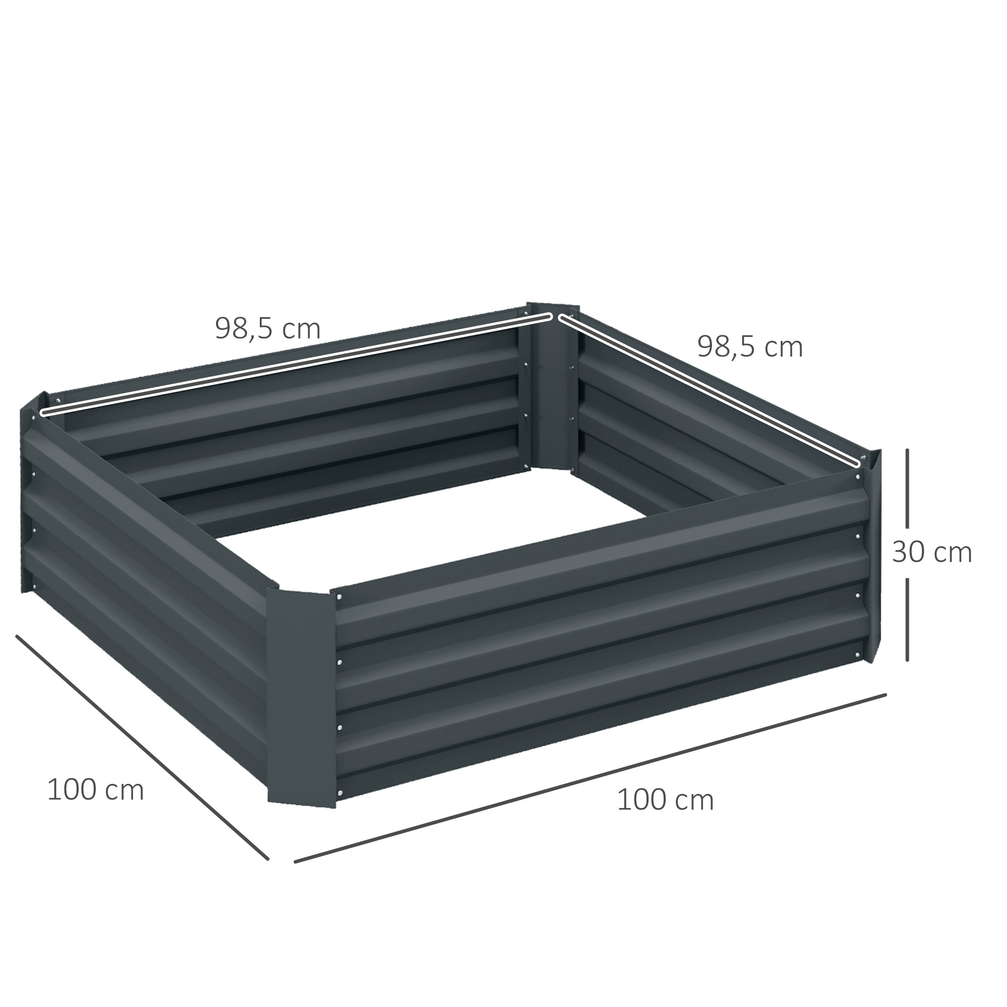 Outsunny 2er Set Pflanzkasten, Blumenkasten, Blumenkübel für Garten, Terrasse, Verzinkter Stahl, 100 x 100 x 30 cm, Dunkelgrau