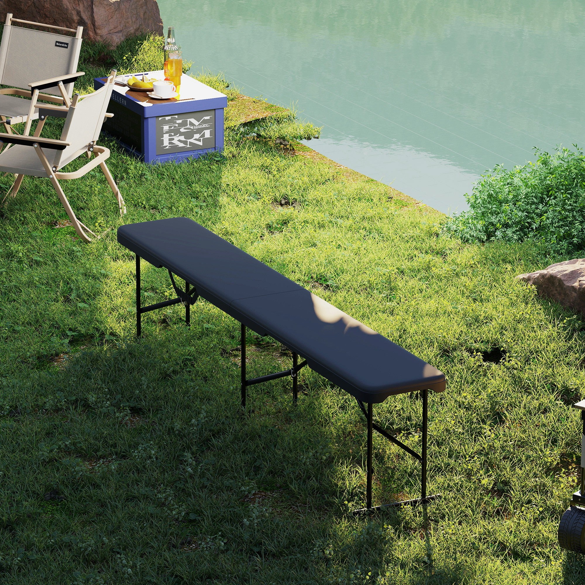 Outsunny Campingbank, Kunststoff-Outdoor-Bank, 240 kg Belastbarkeit, Schwarz