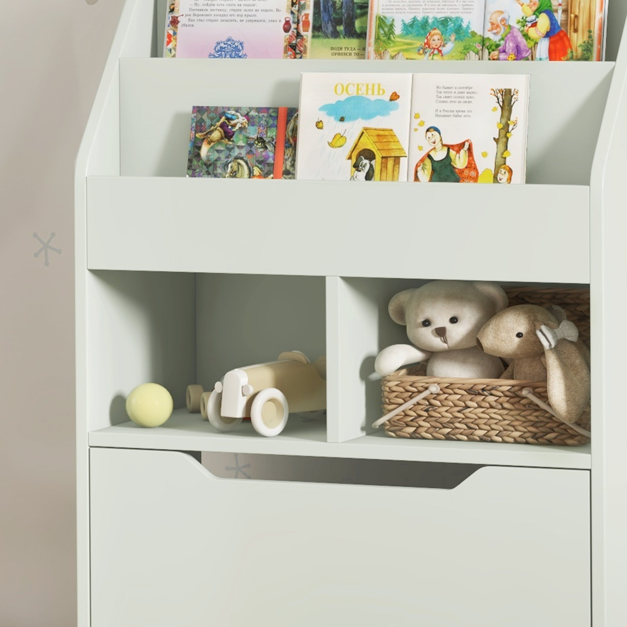 HOMCOM Kinderregal mit Schublade, Bücherregal mit Fächern, 60 x 29,9 x 90 cm, Grün