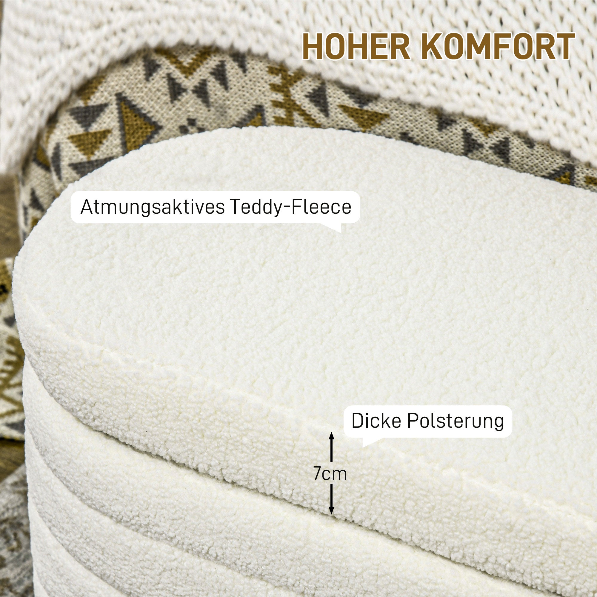 HOMCOM Bettbank, Stauraum, Teddy-Fleece, 116x41x40,5cm, Cremeweiß