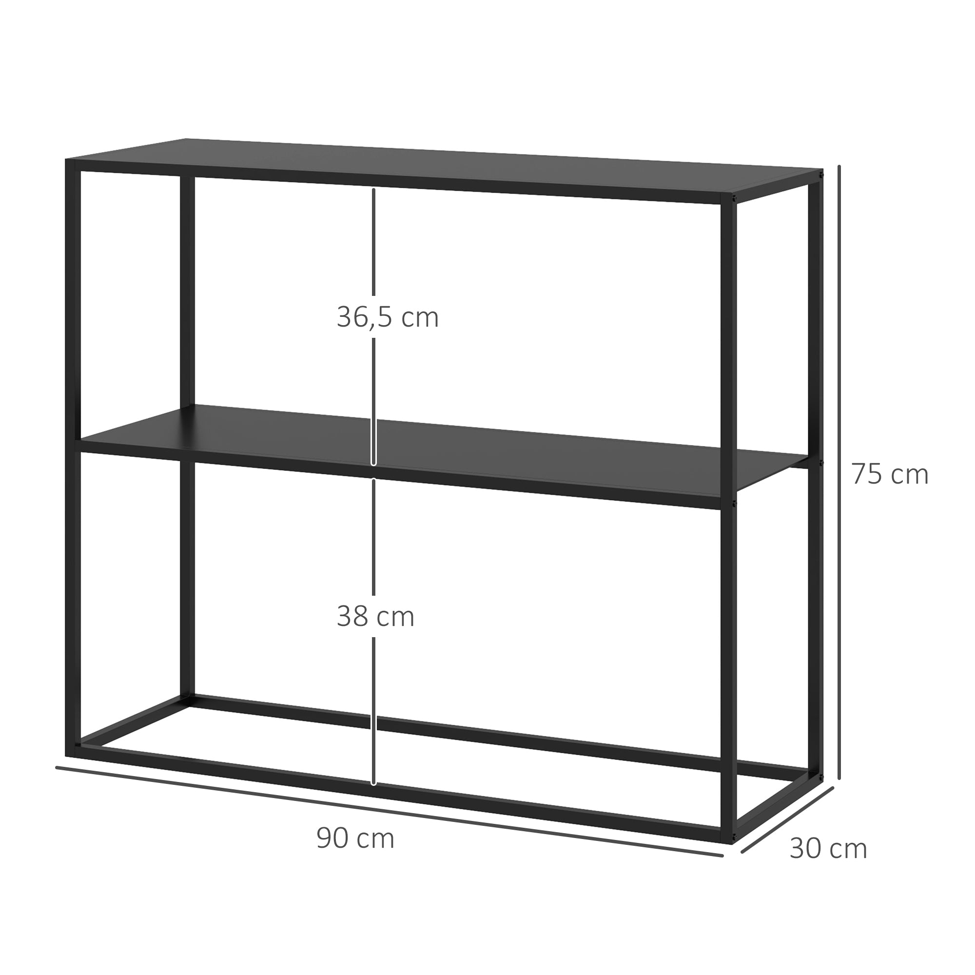 HOMCOM Konsolentisch, Sideboard, 2 Etagen, pulverbeschichteter Stahl, 90 x 30 x 75cm, schwarz