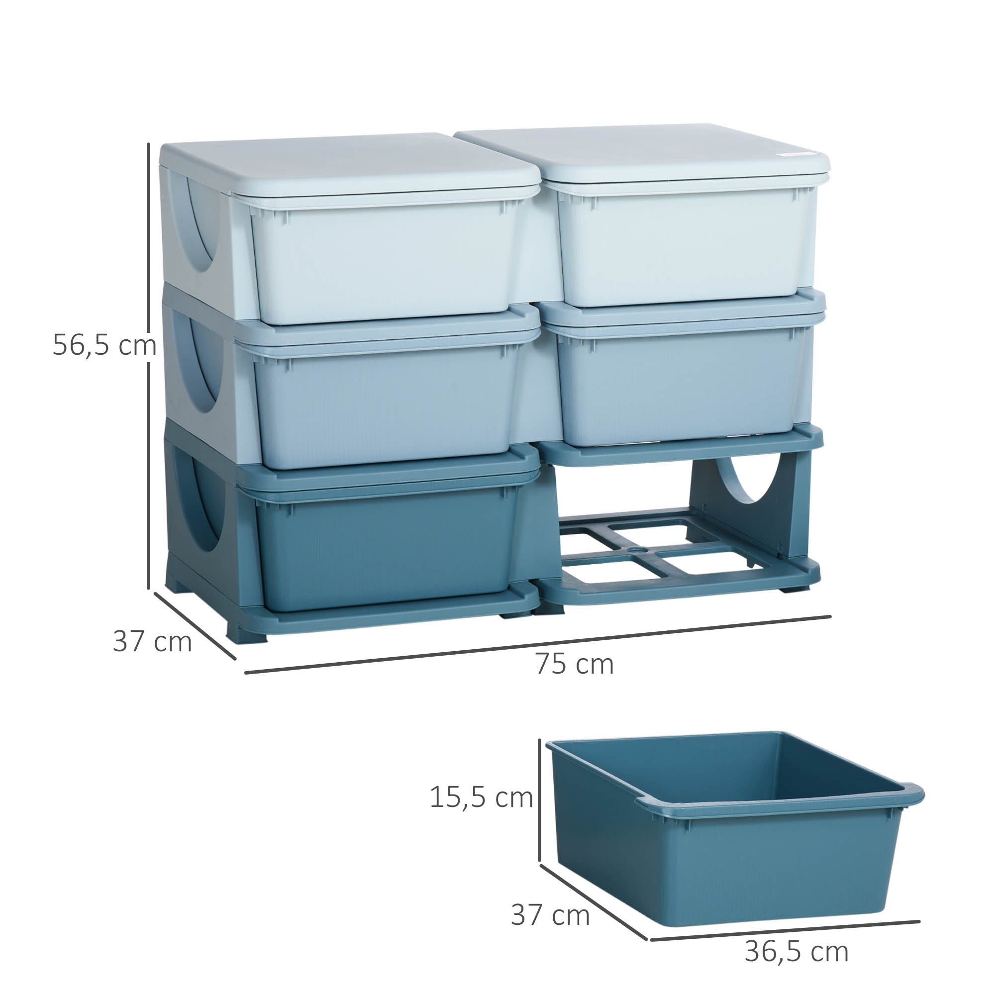 HOMCOM Aufbewahrungsbox für Kinder, Kinder-Aufbewahrungsbox, 3 Schubladen, Blau
