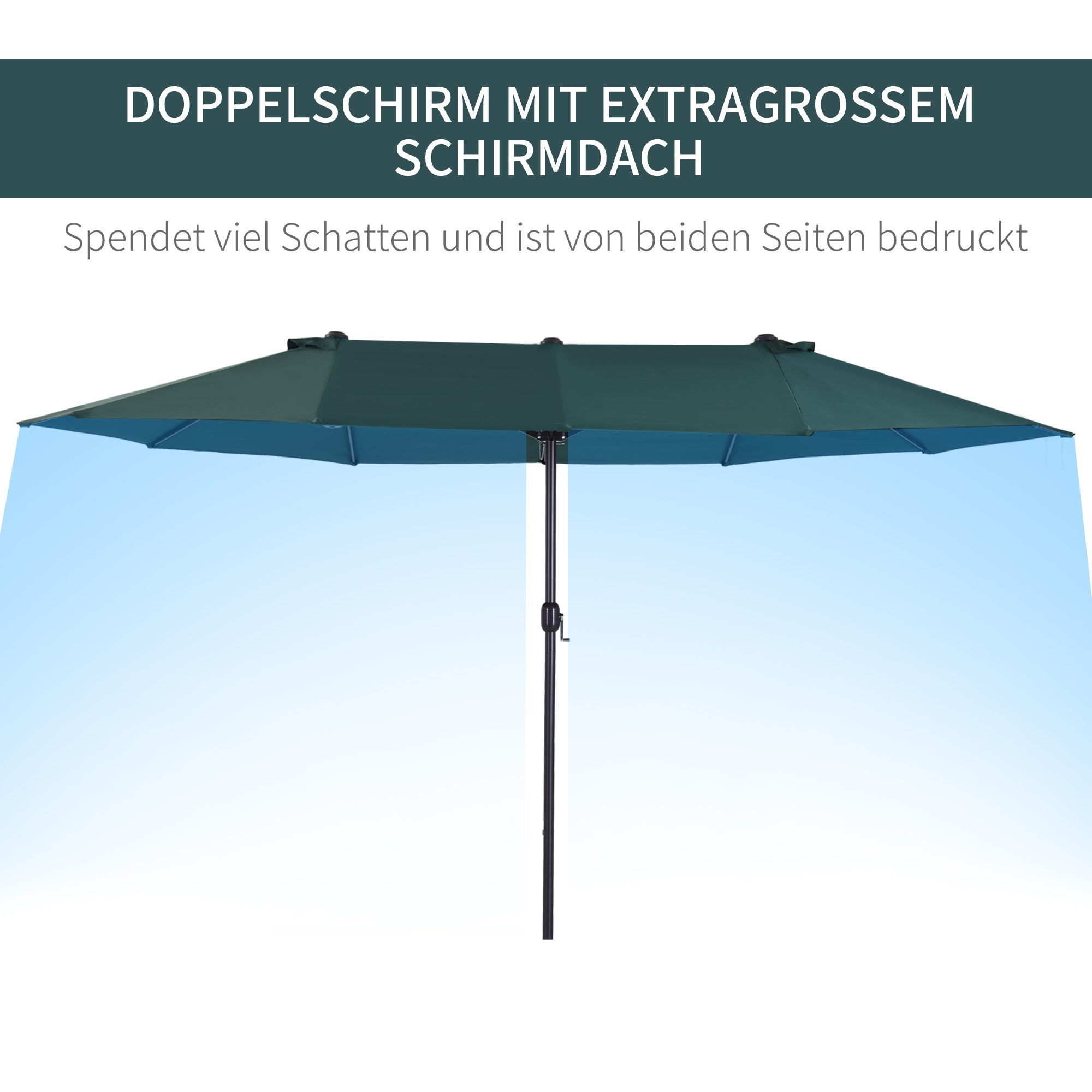 Outsunny Sonnenschirm Gartenschirm Marktschirm Doppelsonnenschirm Terrassenschirm mit Handkurbel Dunkelgrün Oval 460 x 270 x 240 cm