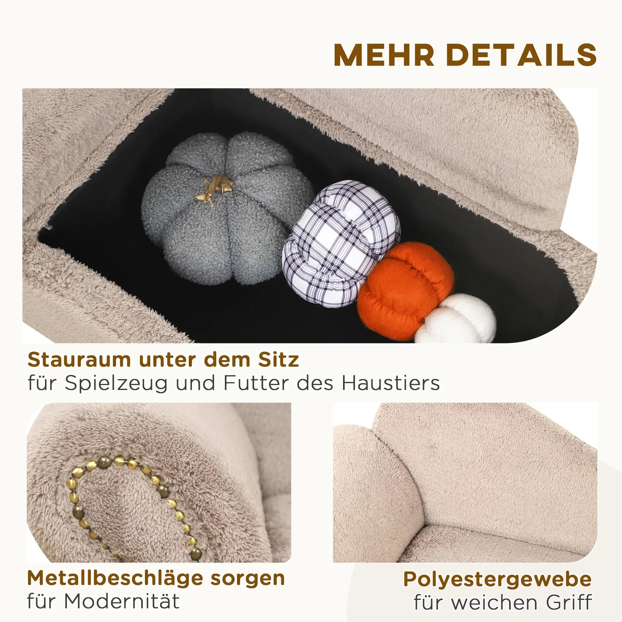 PawHut Haustiersofa mit Stauraum, robustem Bezug – Beige, 80×40×46?cm