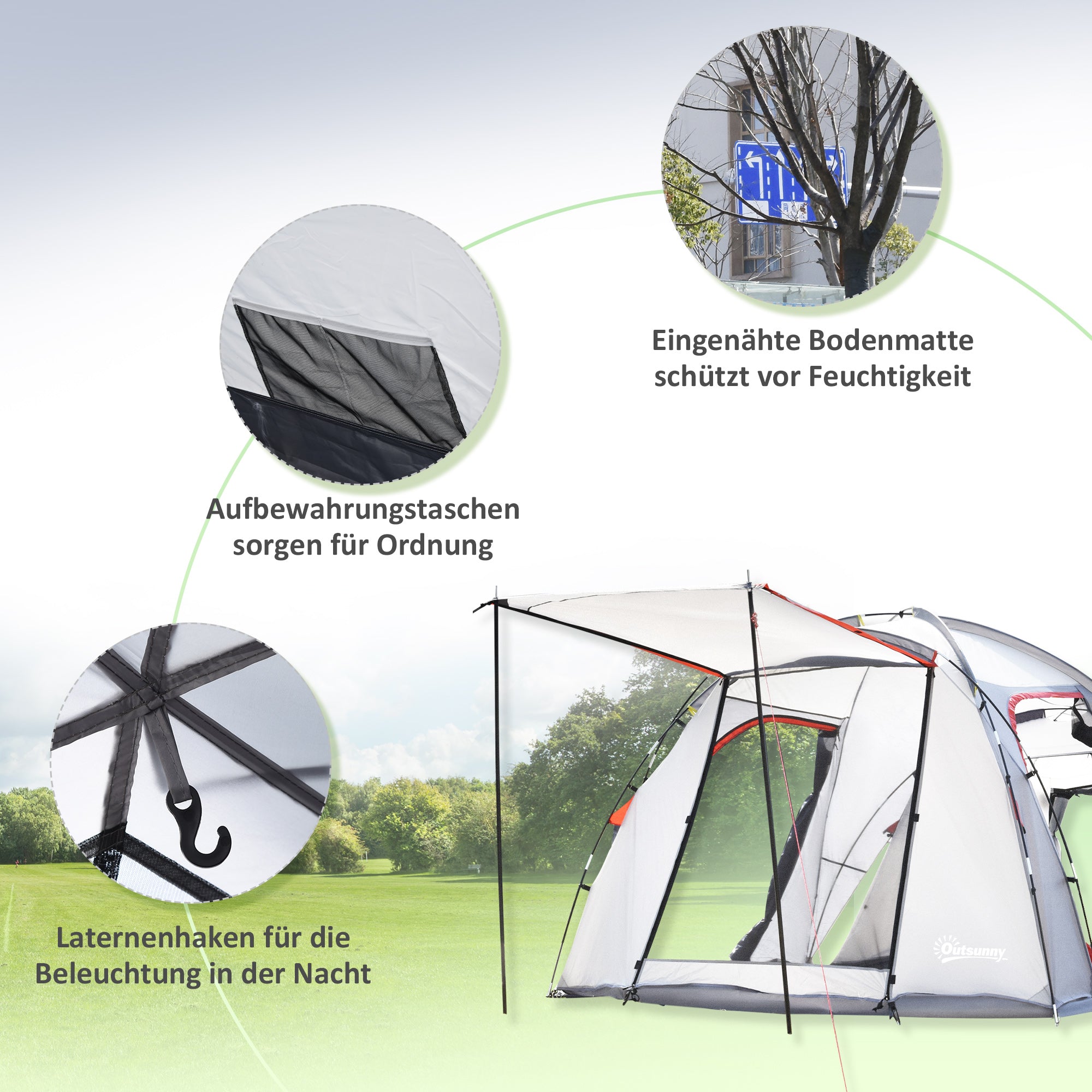 Outsunny Campingzelt für 4-5 Personen, zwei Innenräume, herausnehmbare Bodenmatte, grau, 4,90 x 2,50 x 1,85 m