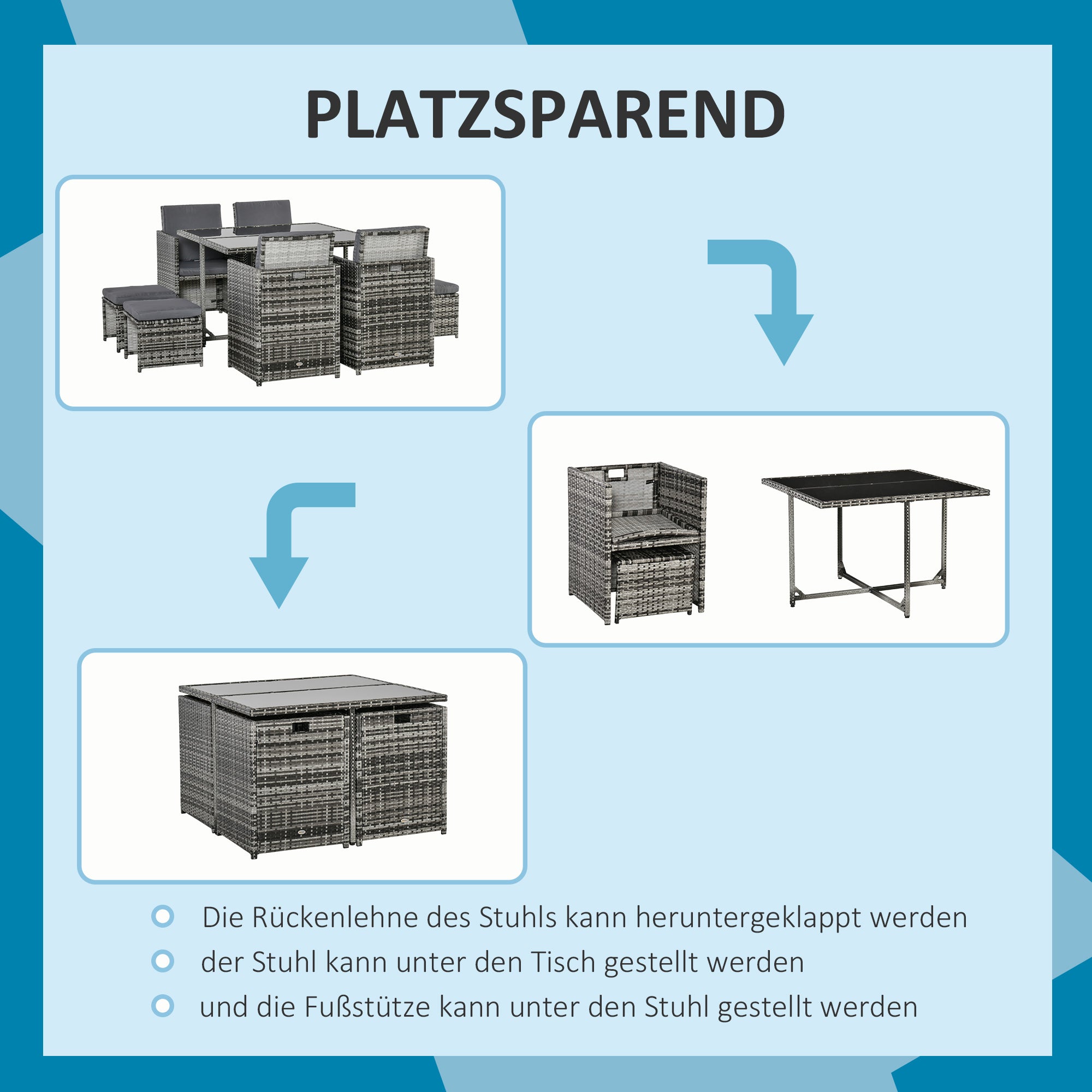 Outsunny Sitzgruppe für 8 Personen Polyrattan Gartenset Sitzgarnitur inkl. Kissen Grau