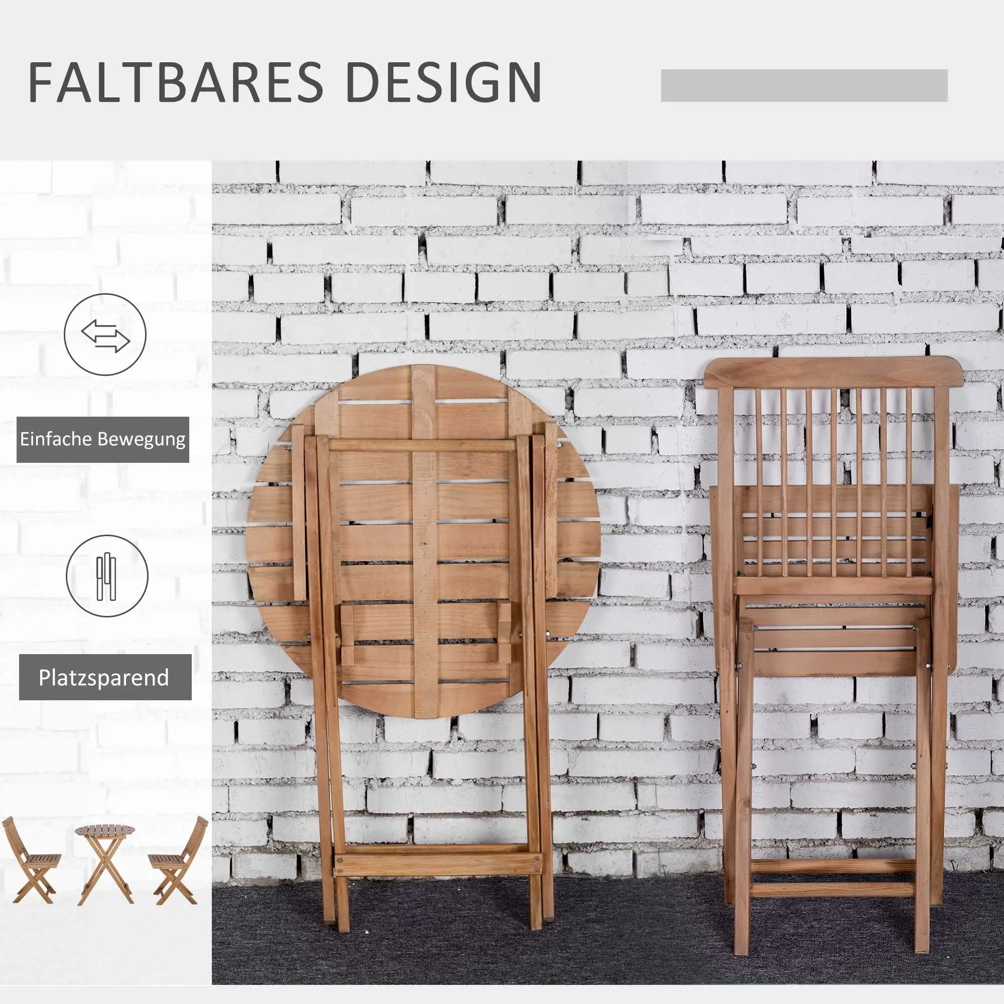 Outsunny Bistroset 2-Sitzer Holz klappbar Natur